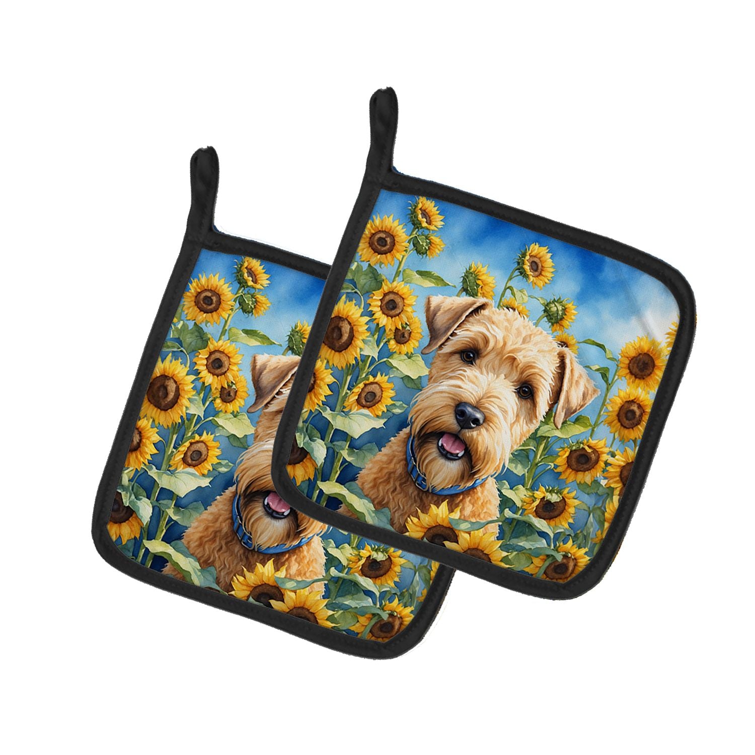 Wheaten Terrier in Sunflowers Pair of Pot Holders Kitchen Heat Resistant Pot Holders Sets Oven Hot Pads for Cooking Baking BBQ, 