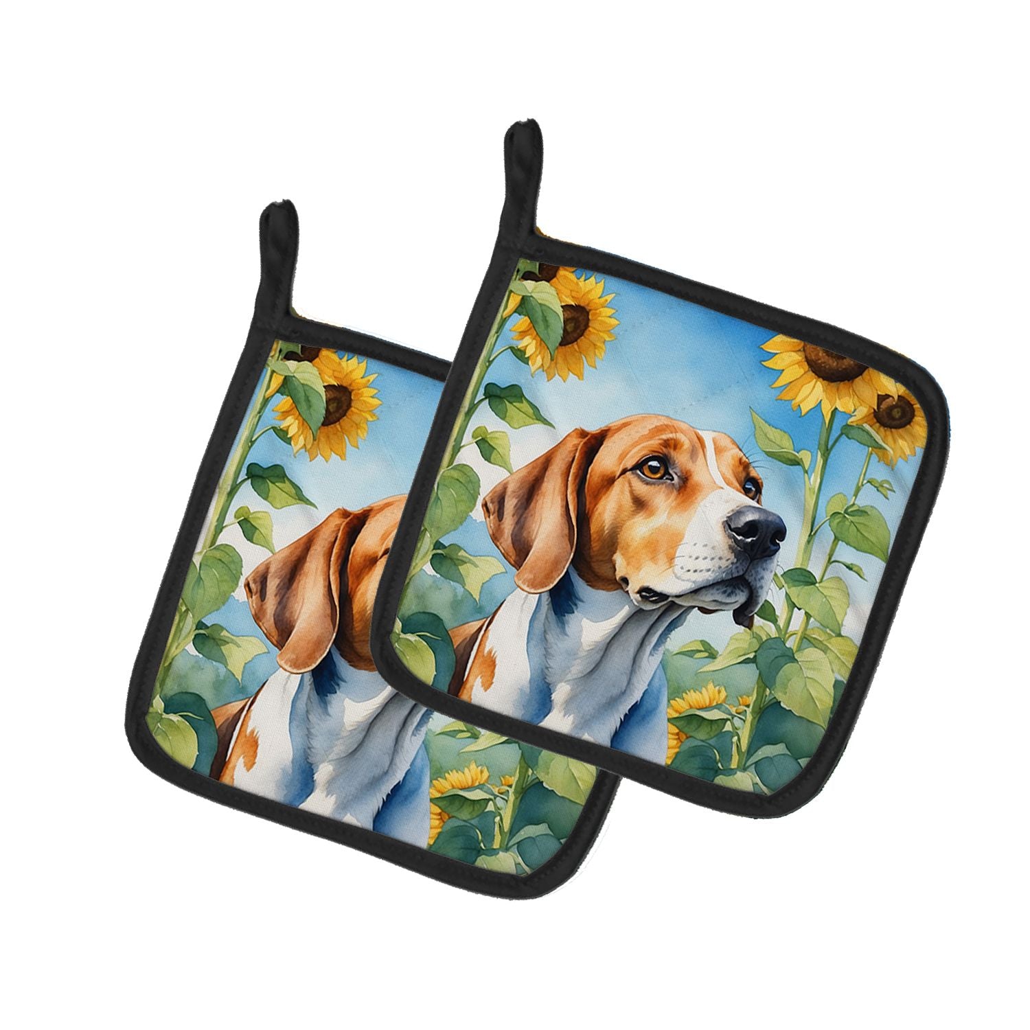 English Foxhound in Sunflowers Pair of Pot Holders Kitchen Heat Resistant Pot Holders Sets Oven Hot Pads for Cooking Baking BBQ,