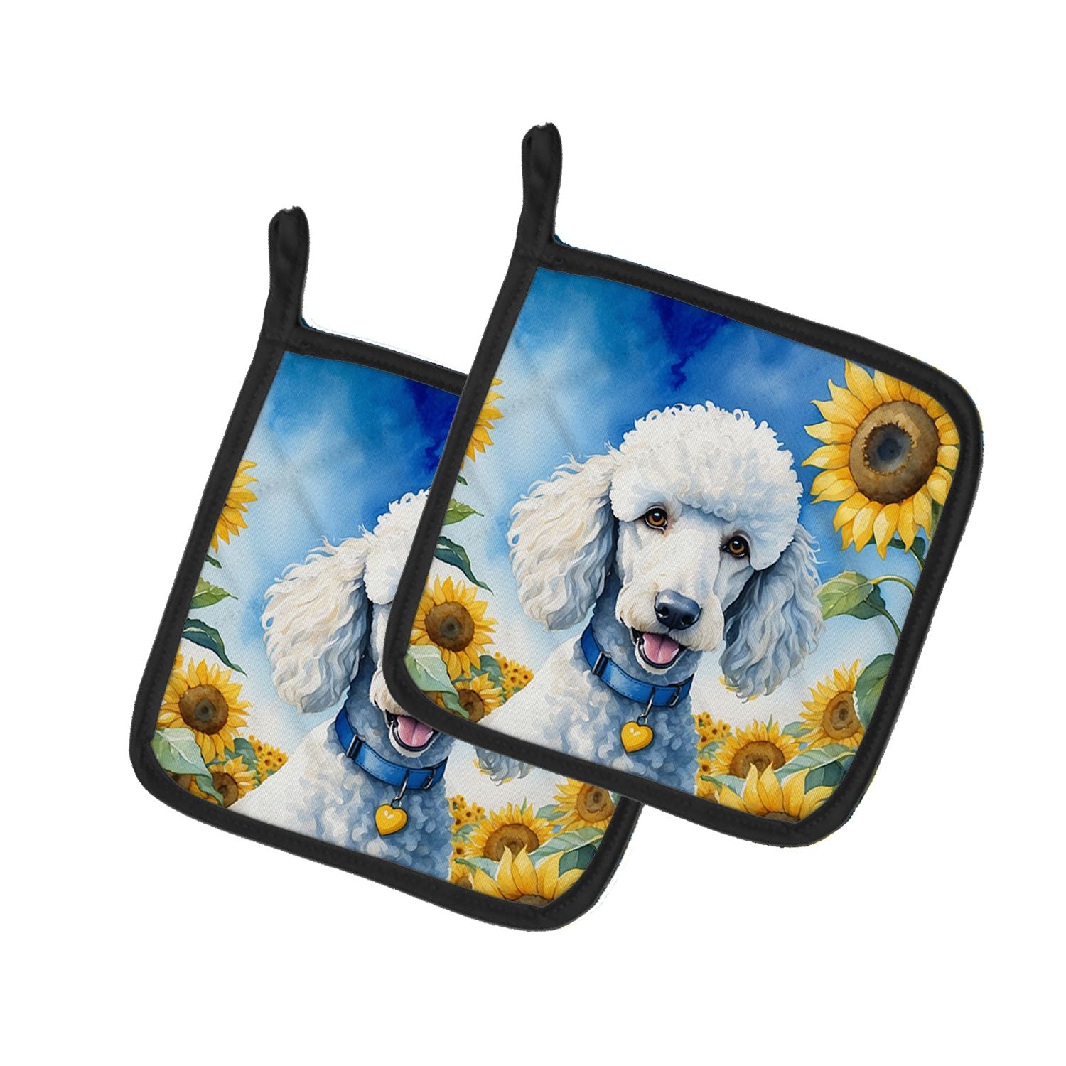White Poodle in Sunflowers Pair of Pot Holders Kitchen Heat Resistant Pot Holders Sets Oven Hot Pads for Cooking Baking BBQ, 7 1