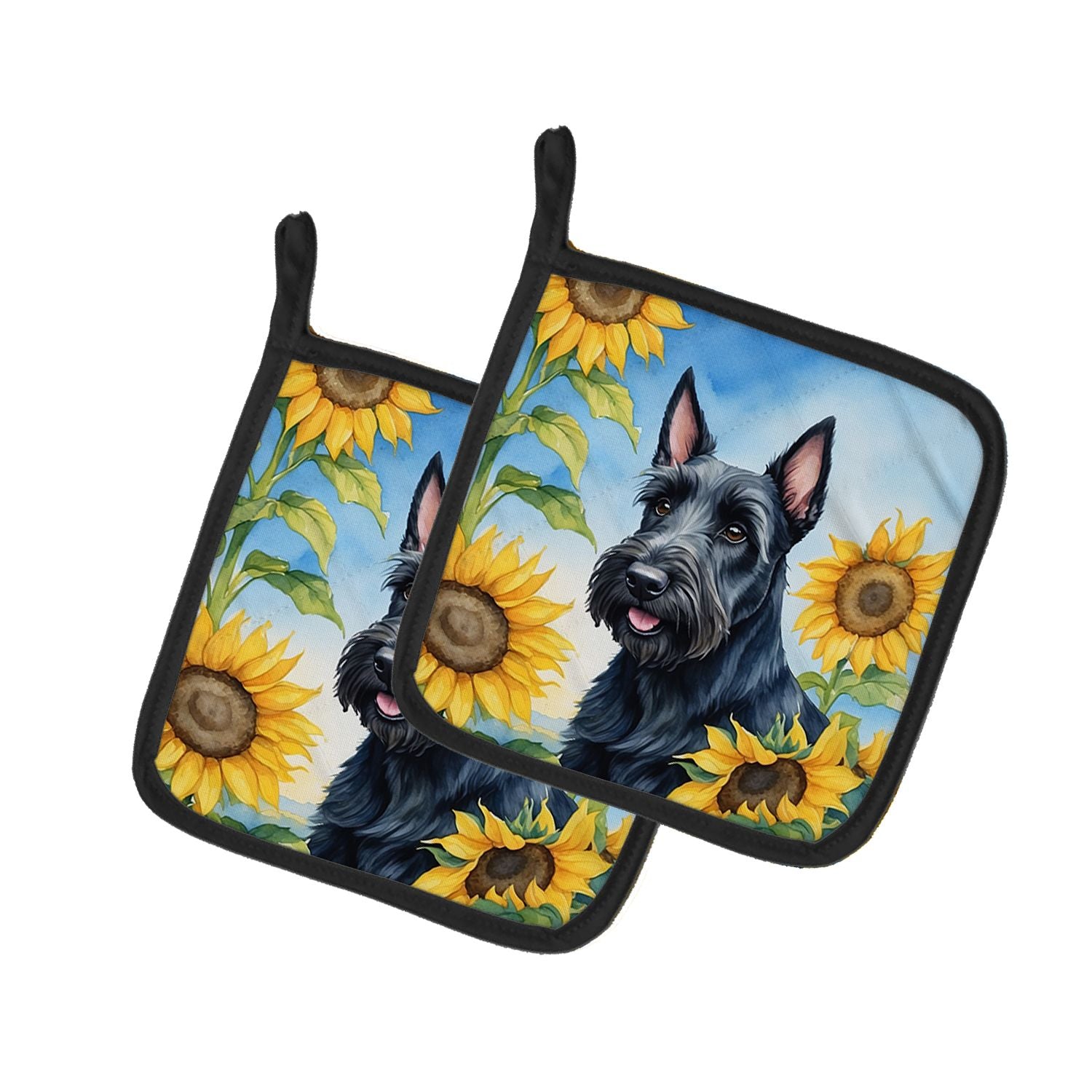 Scottish Terrier in Sunflowers Pair of Pot Holders Kitchen Heat Resistant Pot Holders Sets Oven Hot Pads for Cooking Baking BBQ,