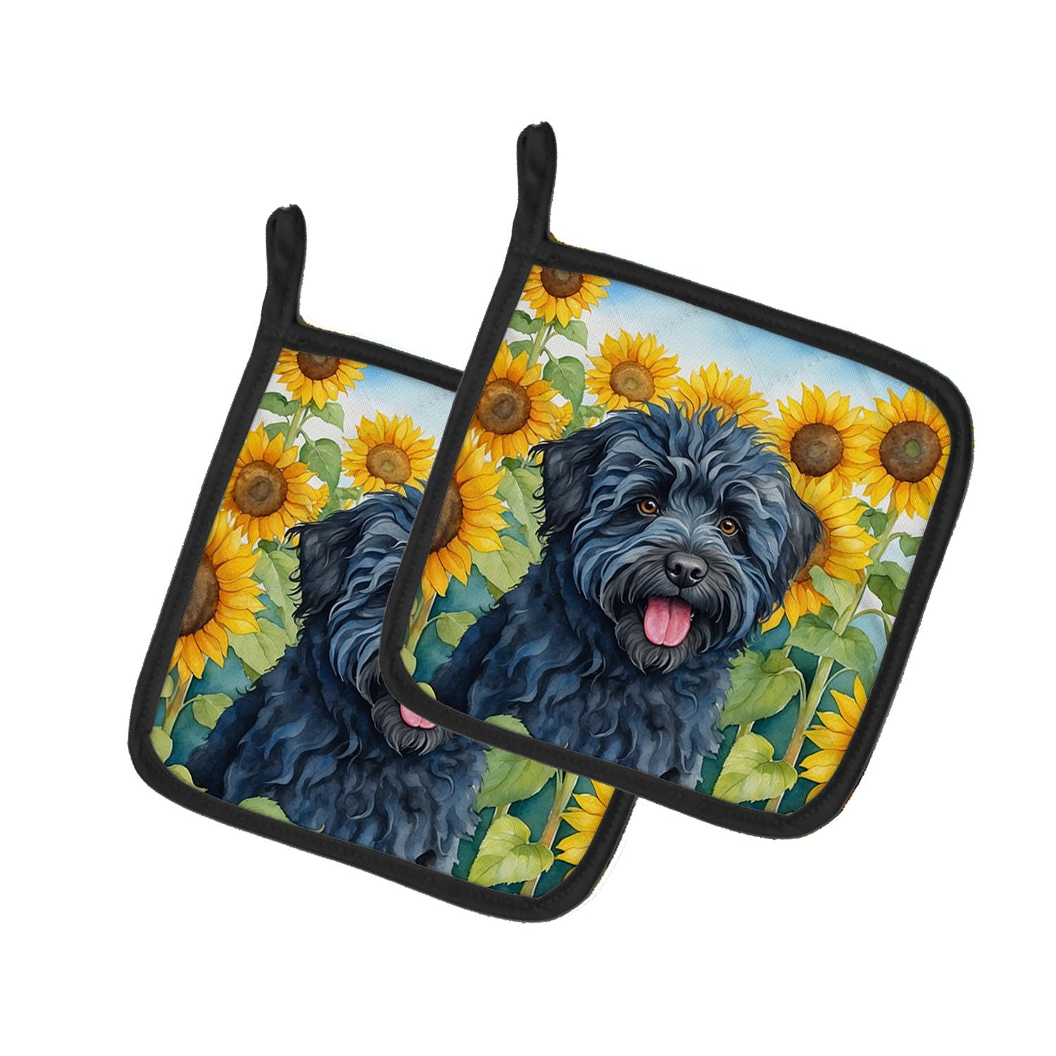 Puli in Sunflowers Pair of Pot Holders Kitchen Heat Resistant Pot Holders Sets Oven Hot Pads for Cooking Baking BBQ, 7 1/2 x 7 1