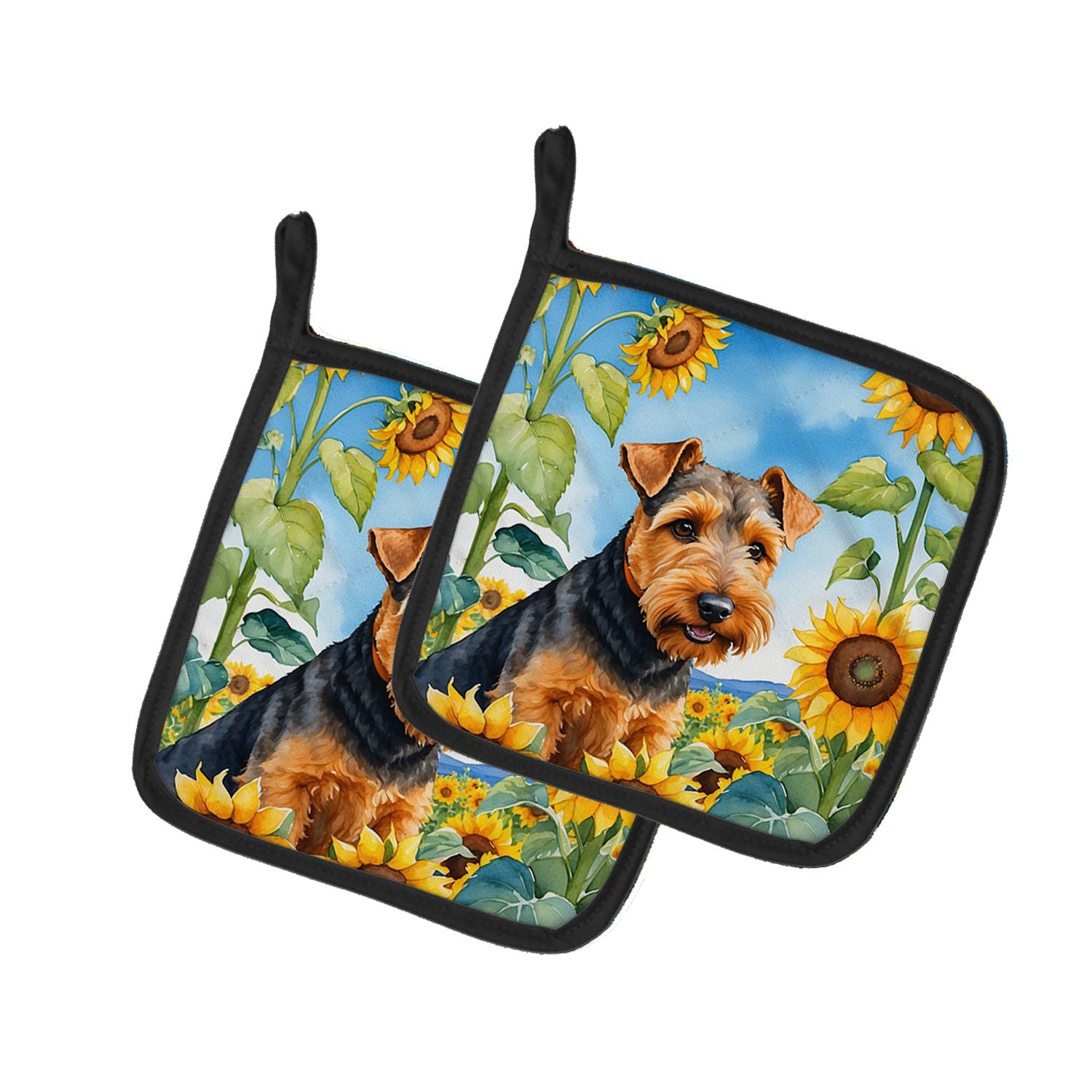 Welsh Terrier in Sunflowers Pair of Pot Holders Kitchen Heat Resistant Pot Holders Sets Oven Hot Pads for Cooking Baking BBQ, 7 