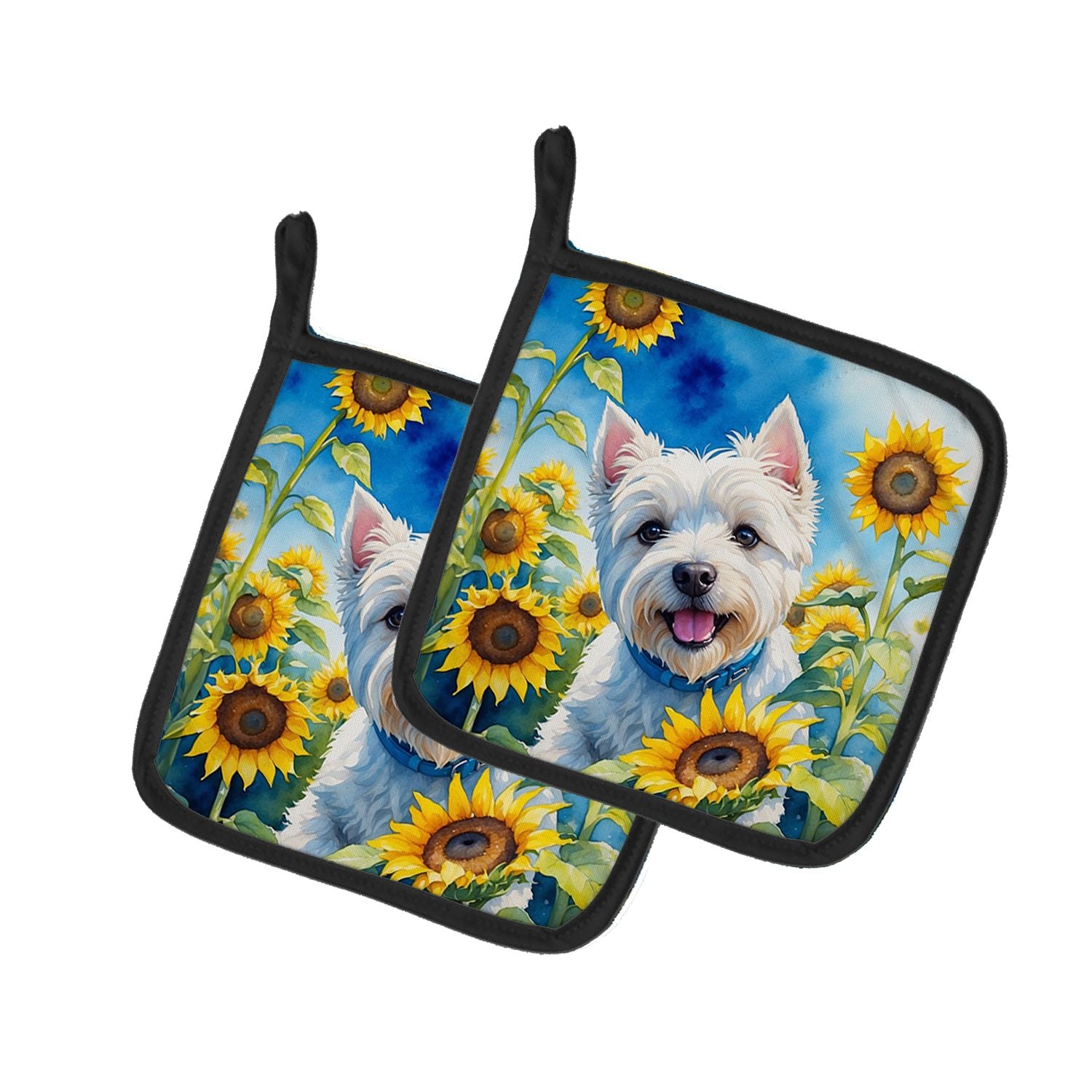 Westie in Sunflowers Pair of Pot Holders Kitchen Heat Resistant Pot Holders Sets Oven Hot Pads for Cooking Baking BBQ, 7 1/2 x 7