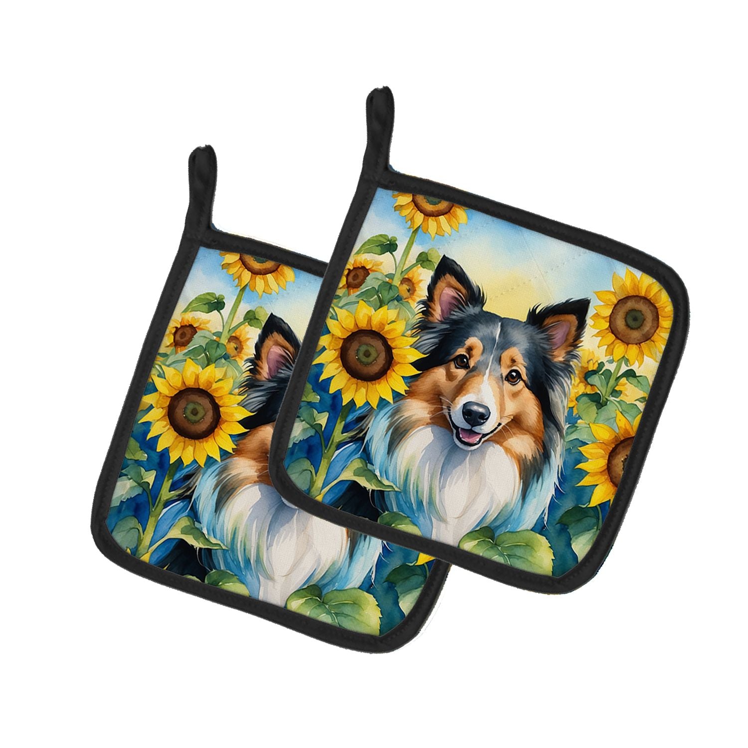 Sheltie in Sunflowers Pair of Pot Holders Kitchen Heat Resistant Pot Holders Sets Oven Hot Pads for Cooking Baking BBQ, 7 1/2 x 