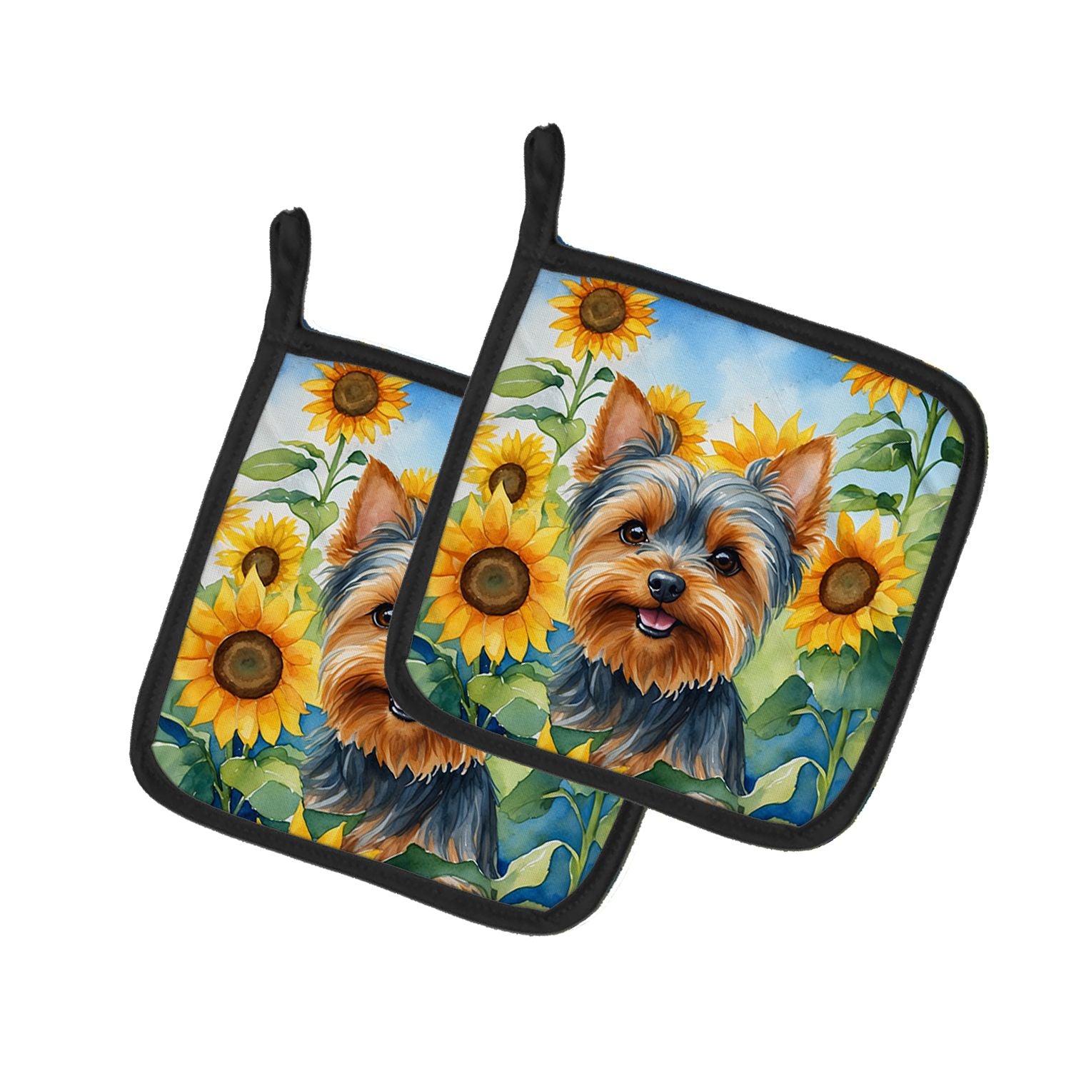 Yorkshire Terrier in Sunflowers Pair of Pot Holders Kitchen Heat Resistant Pot Holders Sets Oven Hot Pads for Cooking Baking BBQ