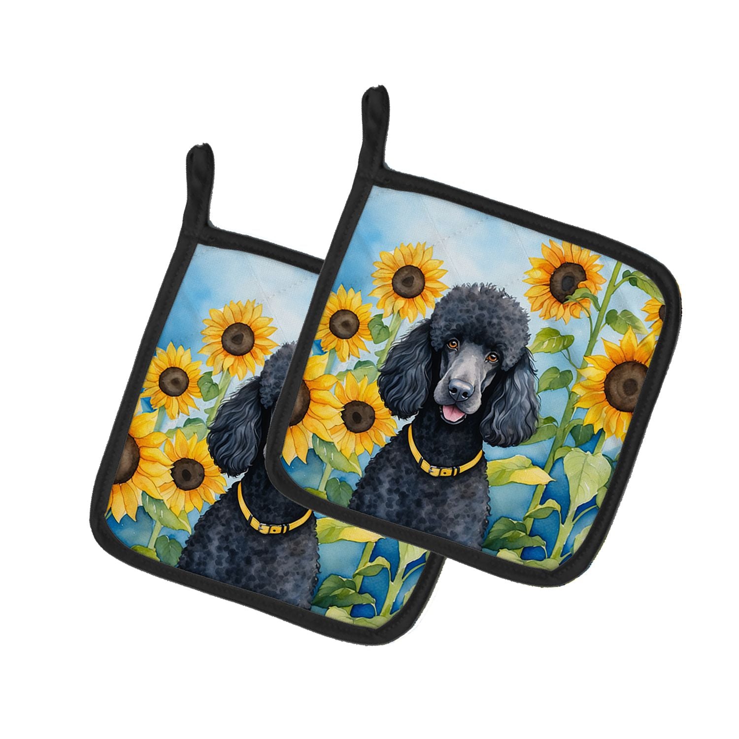 Black Poodle in Sunflowers Pair of Pot Holders Kitchen Heat Resistant Pot Holders Sets Oven Hot Pads for Cooking Baking BBQ, 7 1