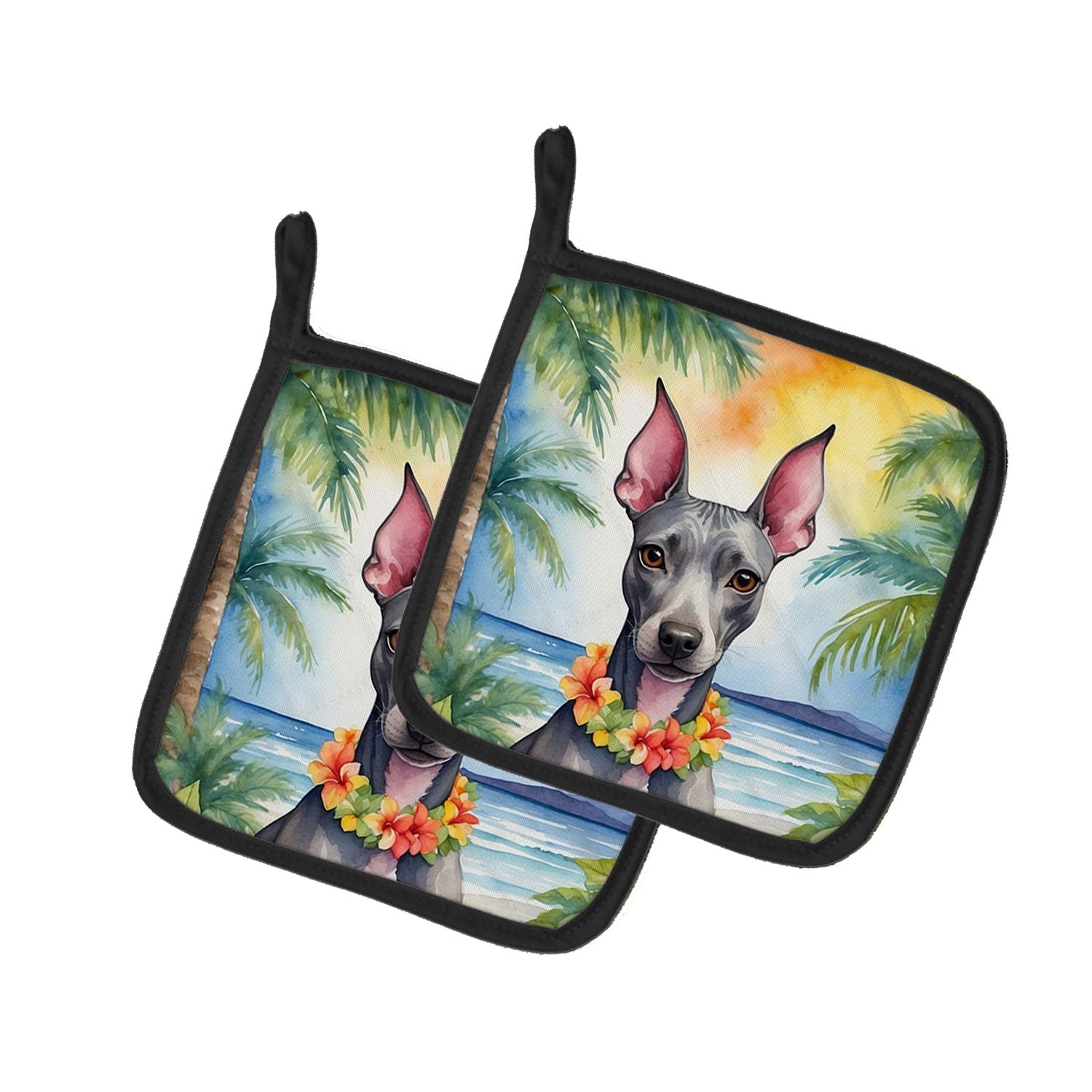 American Hairless Terrier Luau Pair of Pot Holders Kitchen Heat Resistant Pot Holders Sets Oven Hot Pads for Cooking Baking BBQ,