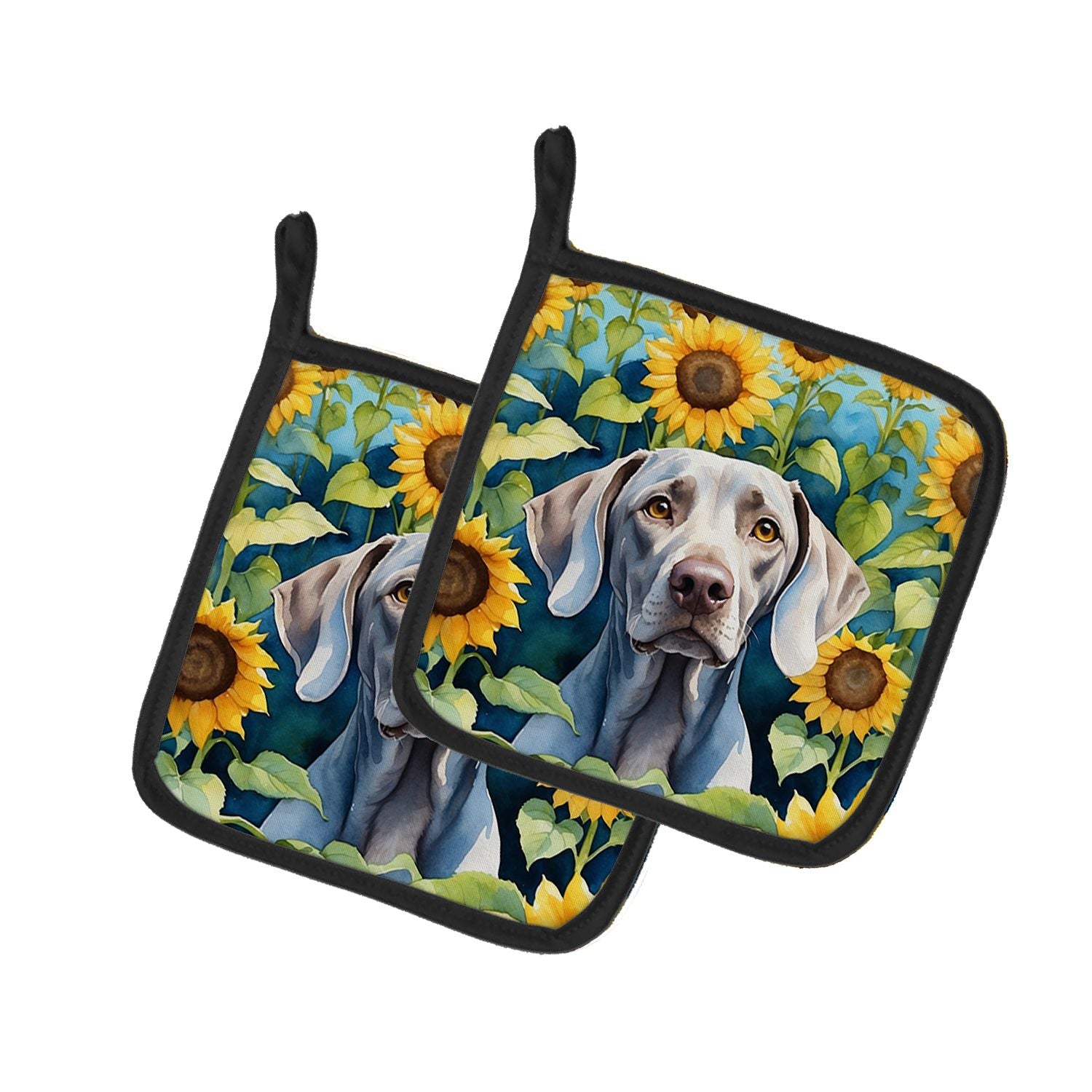 Weimaraner in Sunflowers Pair of Pot Holders Kitchen Heat Resistant Pot Holders Sets Oven Hot Pads for Cooking Baking BBQ, 7 1/2