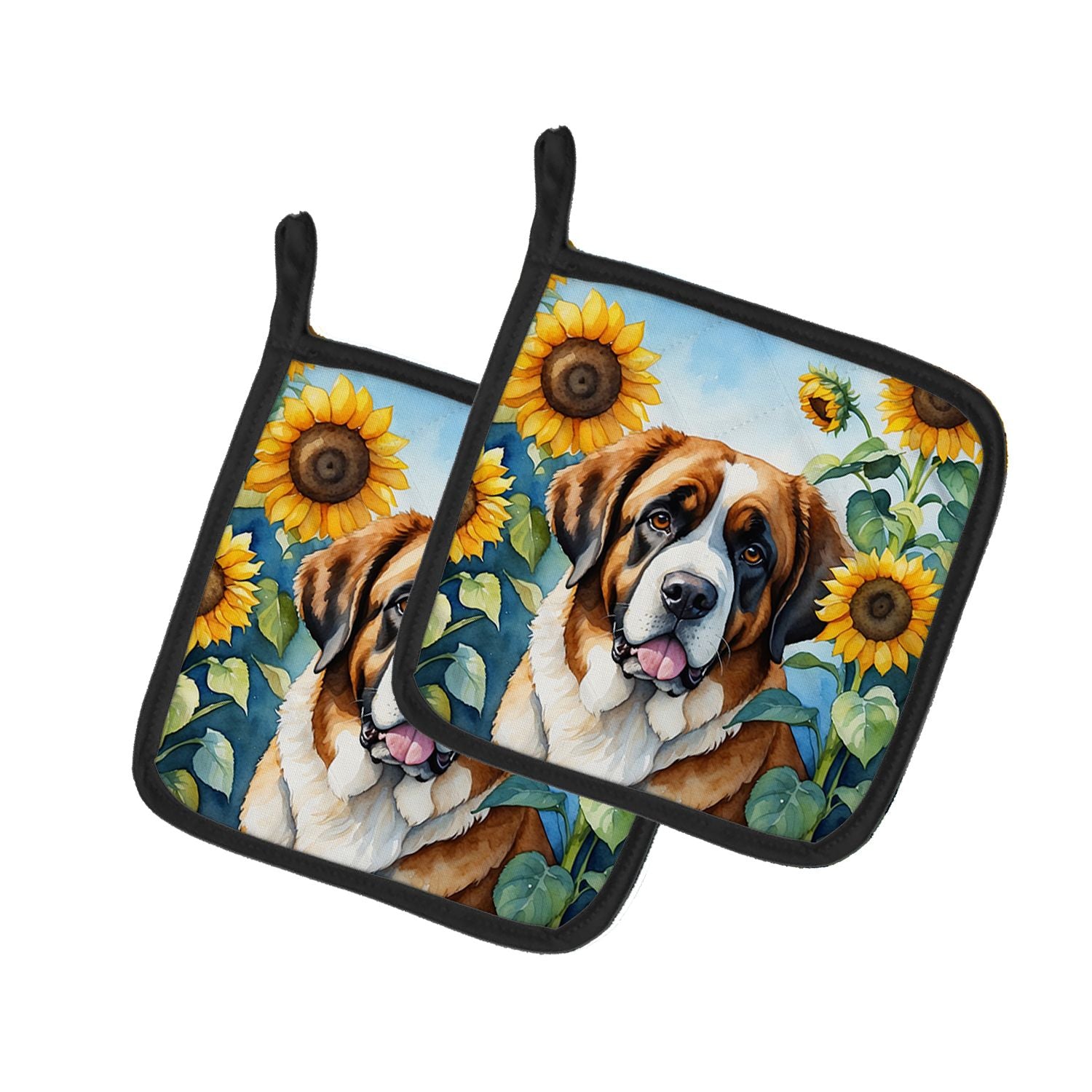 Saint Bernard in Sunflowers Pair of Pot Holders Kitchen Heat Resistant Pot Holders Sets Oven Hot Pads for Cooking Baking BBQ, 7 