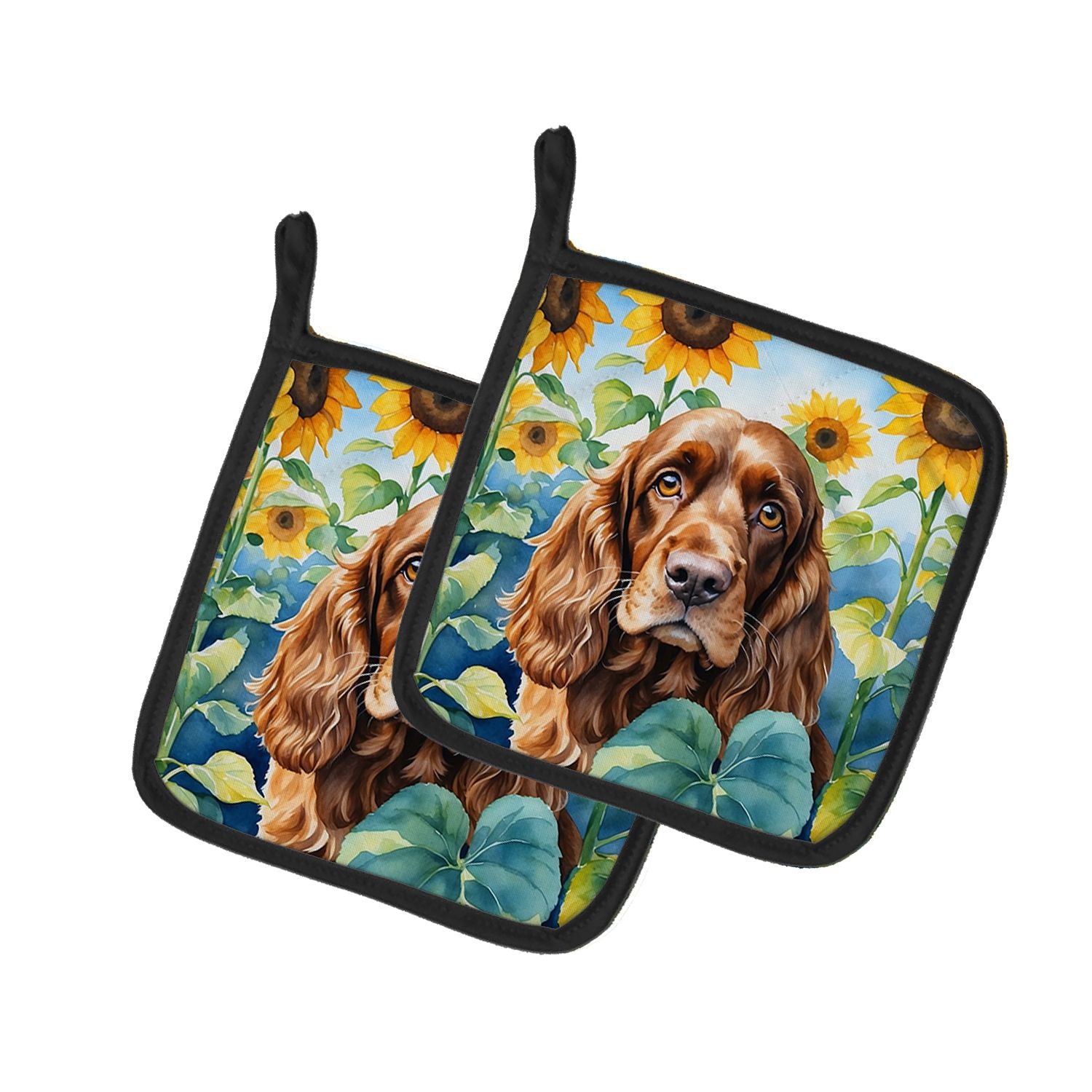 English Cocker Spaniel in Sunflowers Pair of Pot Holders Kitchen Heat Resistant Pot Holders Sets Oven Hot Pads for Cooking Bakin