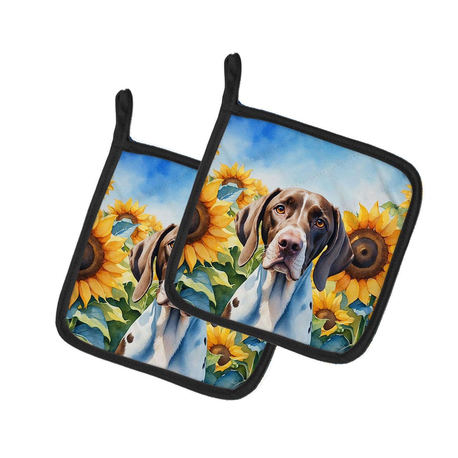 Pointer in Sunflowers Pair of Pot Holders Kitchen Heat Resistant Pot Holders Sets Oven Hot Pads for Cooking Baking BBQ, 7 1/2 x 
