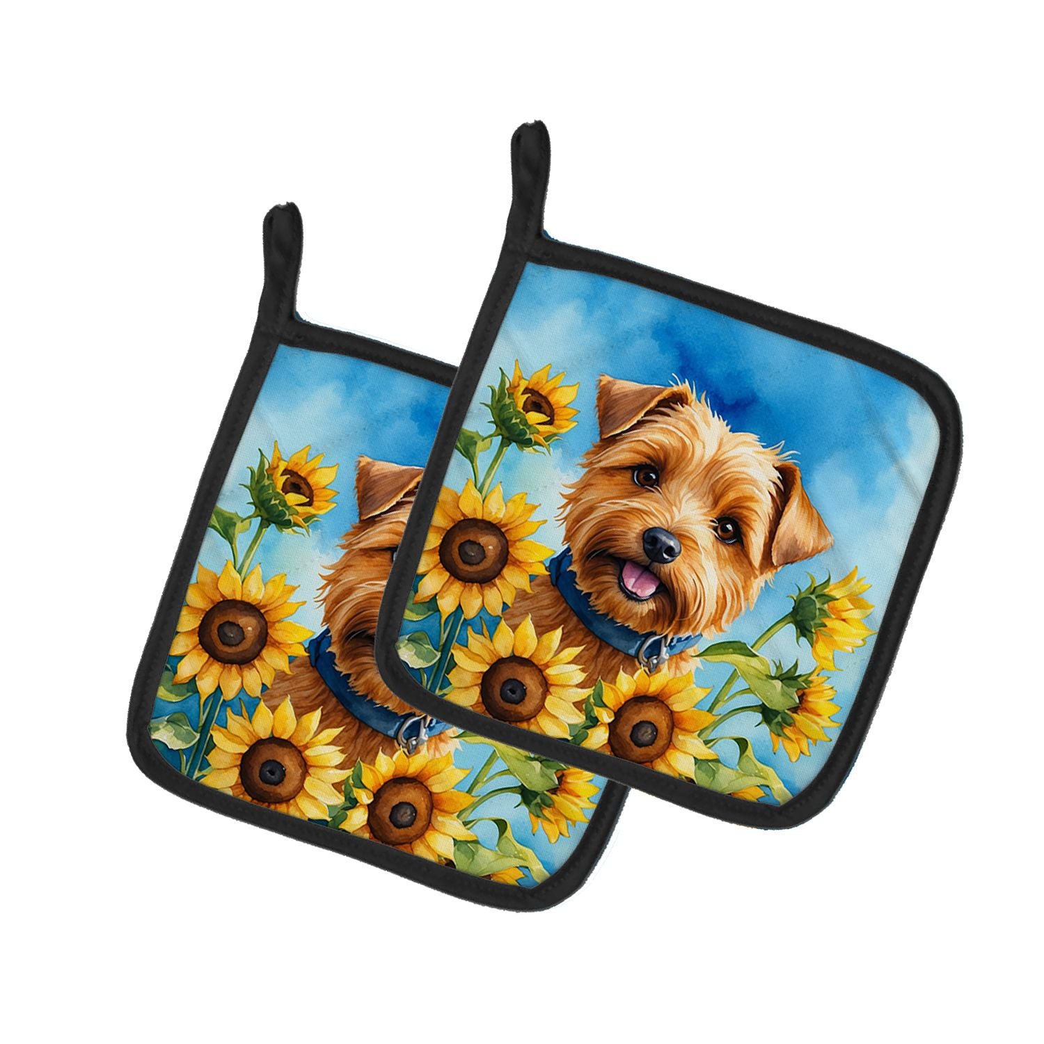 Norfolk Terrier in Sunflowers Pair of Pot Holders Kitchen Heat Resistant Pot Holders Sets Oven Hot Pads for Cooking Baking BBQ, 