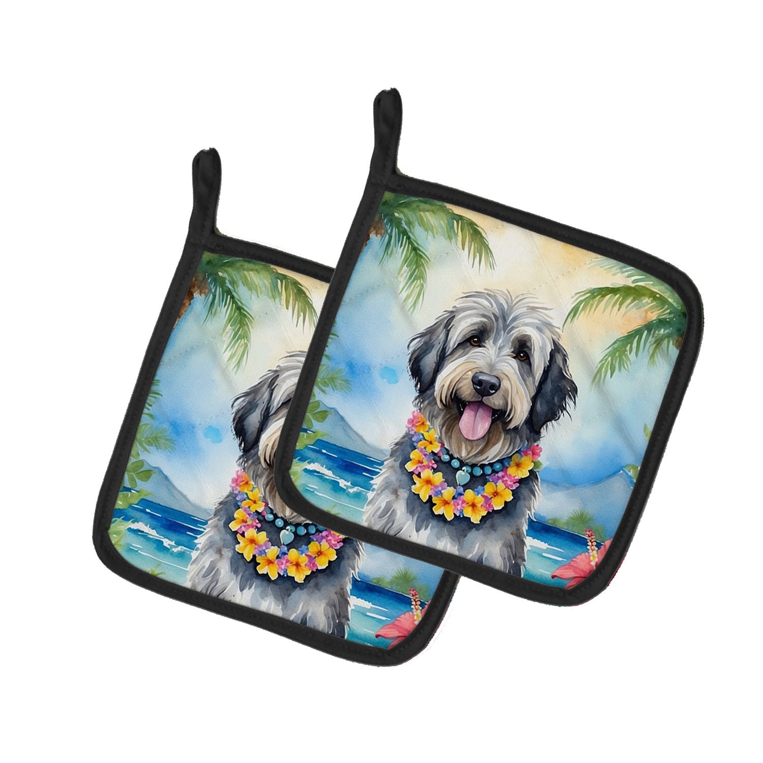 Bergamasco Sheepdog Luau Pair of Pot Holders Kitchen Heat Resistant Pot Holders Sets Oven Hot Pads for Cooking Baking BBQ, 7 1/2