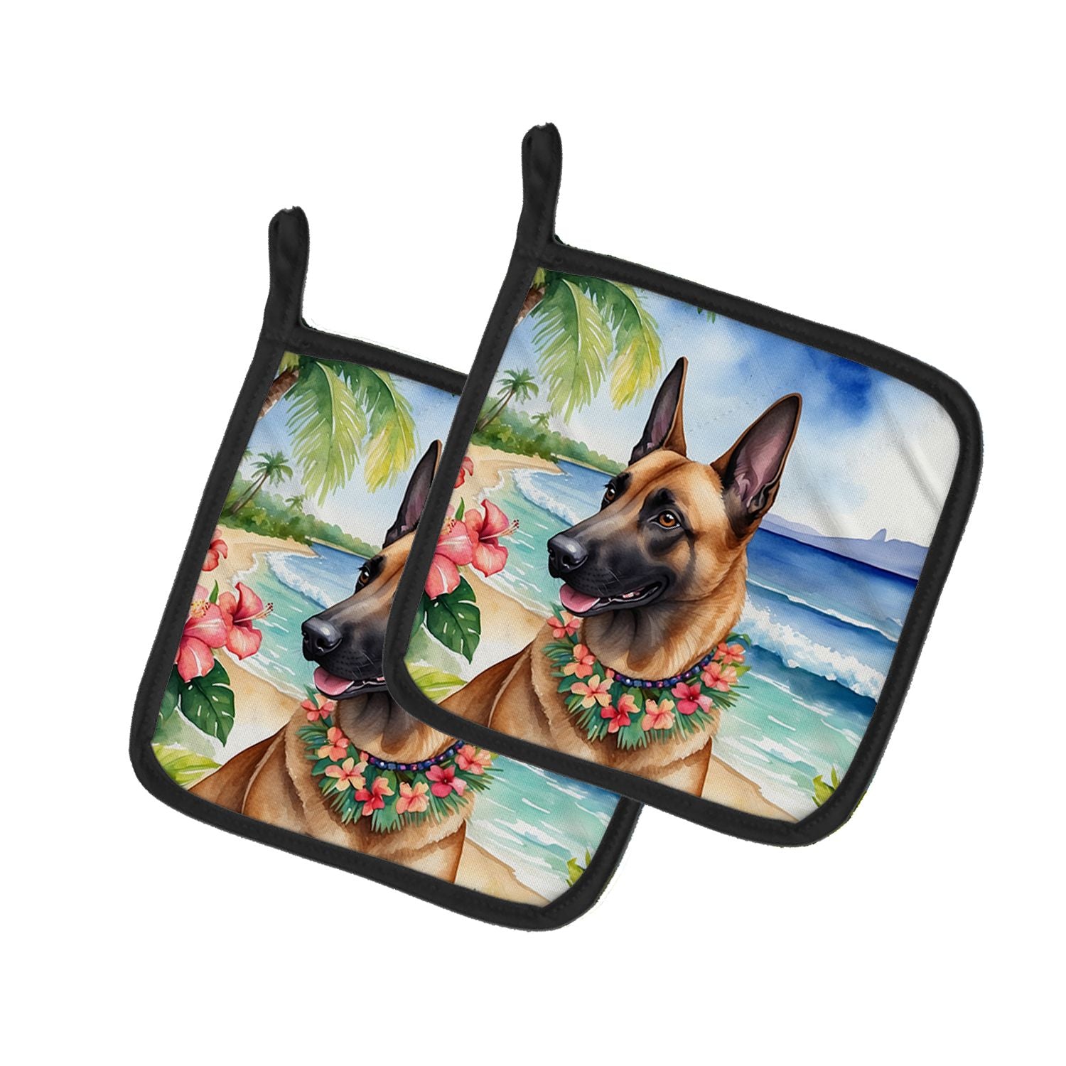 Belgian Malinois Luau Pair of Pot Holders Kitchen Heat Resistant Pot Holders Sets Oven Hot Pads for Cooking Baking BBQ, 7 1/2 x 