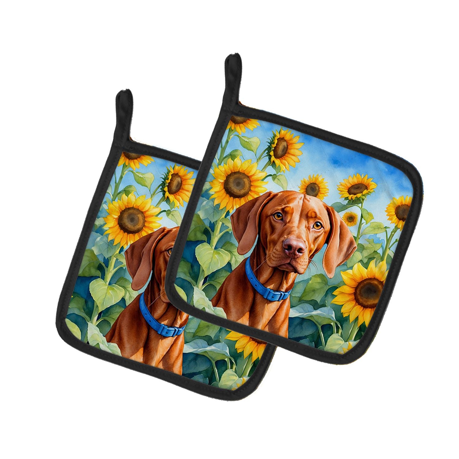 Vizsla in Sunflowers Pair of Pot Holders Kitchen Heat Resistant Pot Holders Sets Oven Hot Pads for Cooking Baking BBQ, 7 1/2 x 7