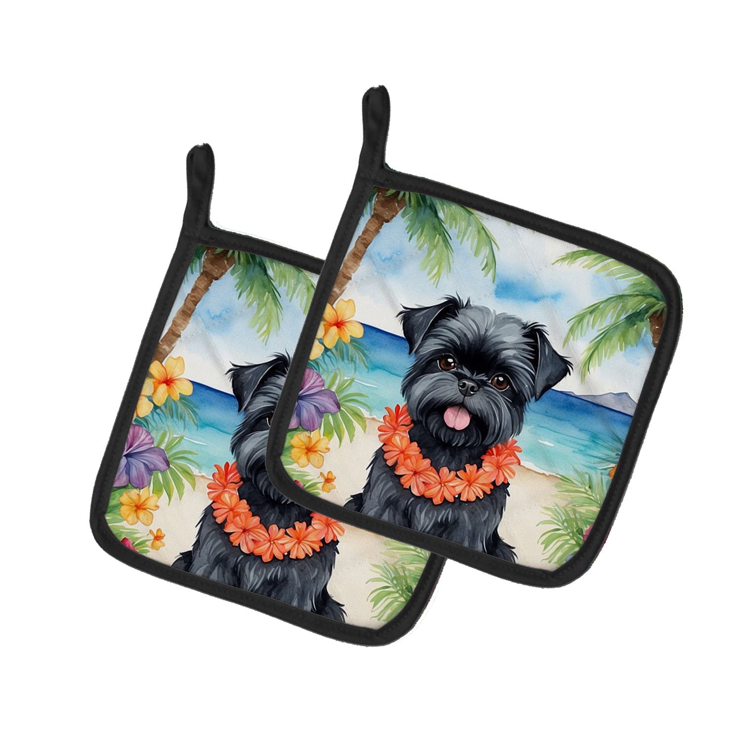 Affenpinscher Luau Pair of Pot Holders Kitchen Heat Resistant Pot Holders Sets Oven Hot Pads for Cooking Baking BBQ, 7 1/2 x 7 1