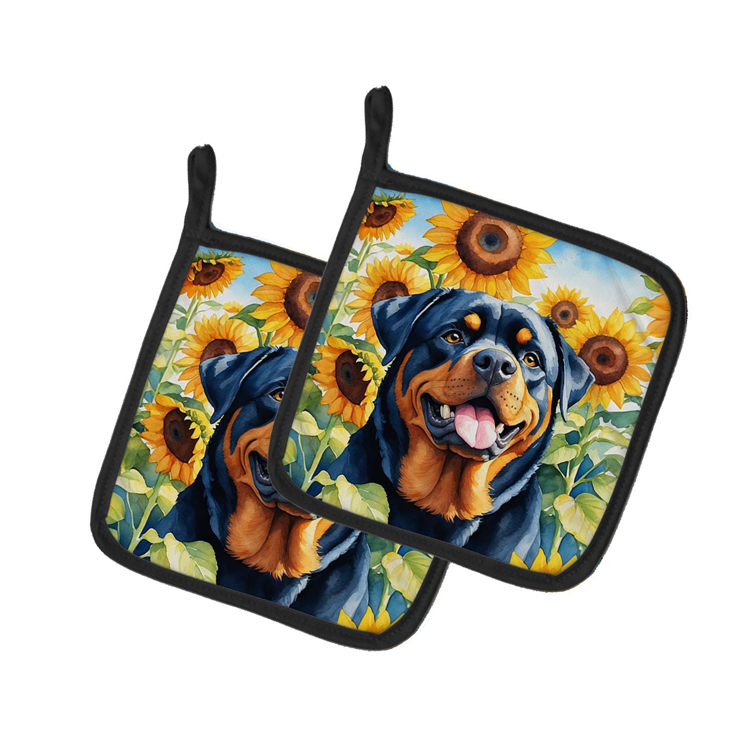 Rottweiler in Sunflowers Pair of Pot Holders Kitchen Heat Resistant Pot Holders Sets Oven Hot Pads for Cooking Baking BBQ, 7 1/2