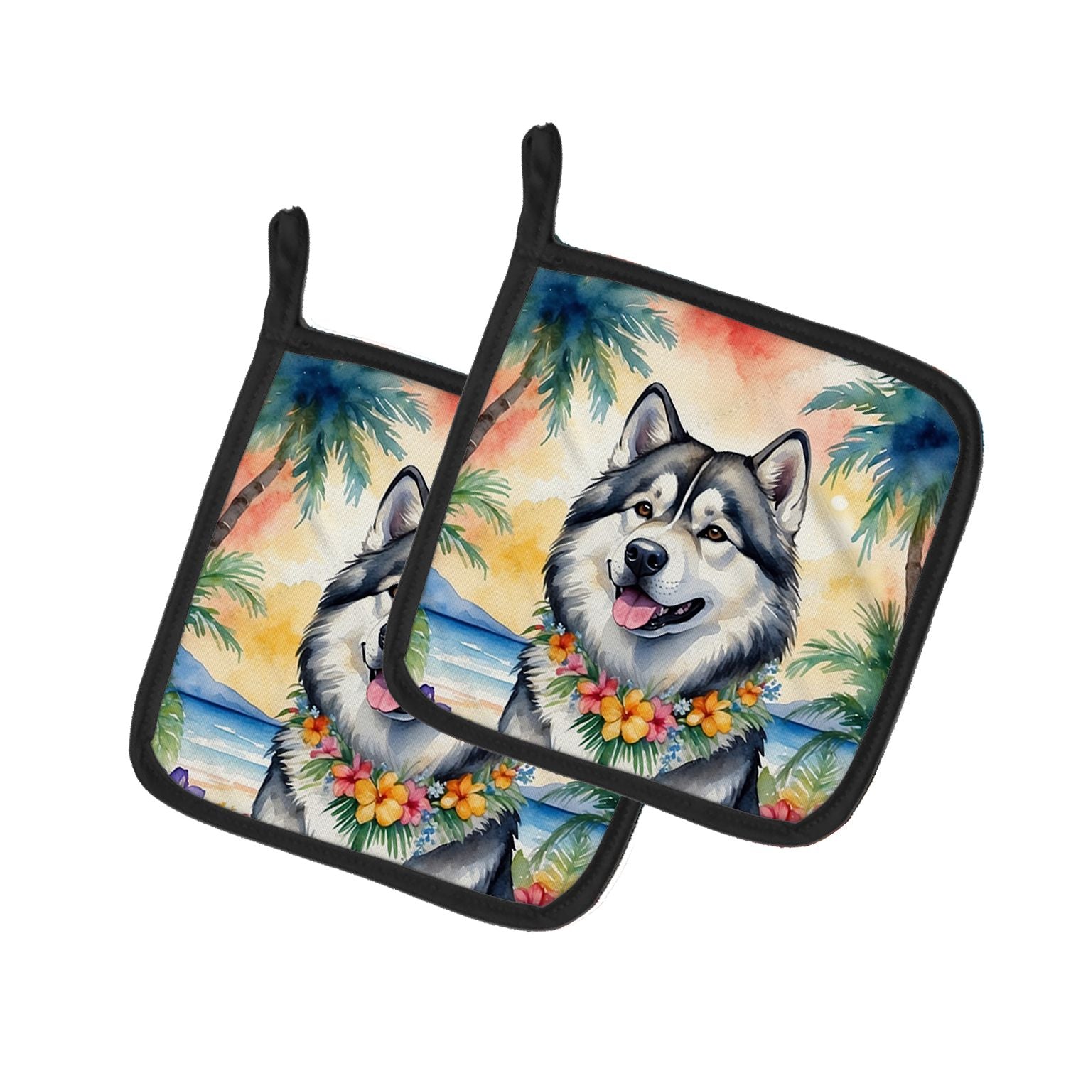 Alaskan Malamute Luau Pair of Pot Holders Kitchen Heat Resistant Pot Holders Sets Oven Hot Pads for Cooking Baking BBQ, 7 1/2 x 