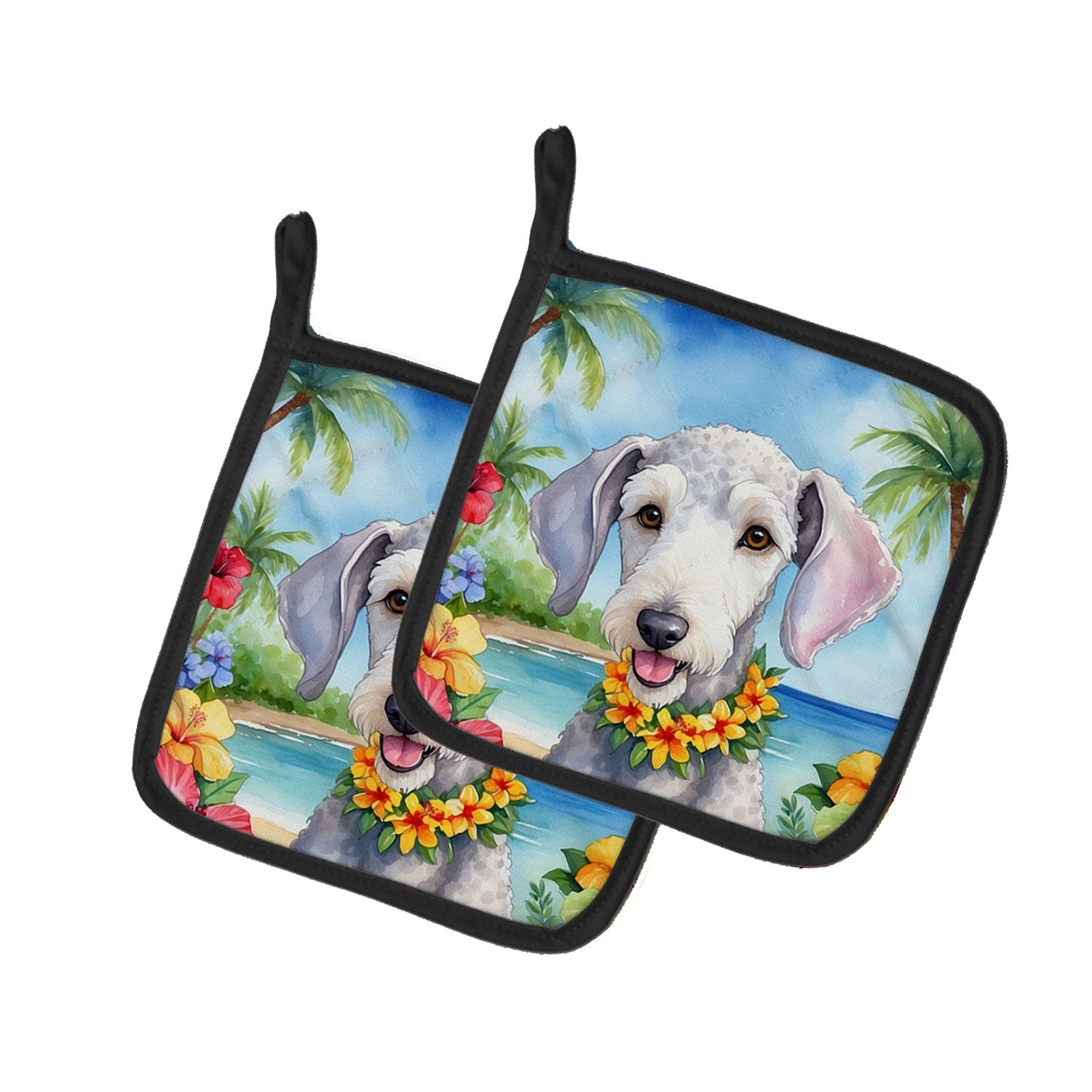 Bedlington Terrier Luau Pair of Pot Holders Kitchen Heat Resistant Pot Holders Sets Oven Hot Pads for Cooking Baking BBQ, 7 1/2 