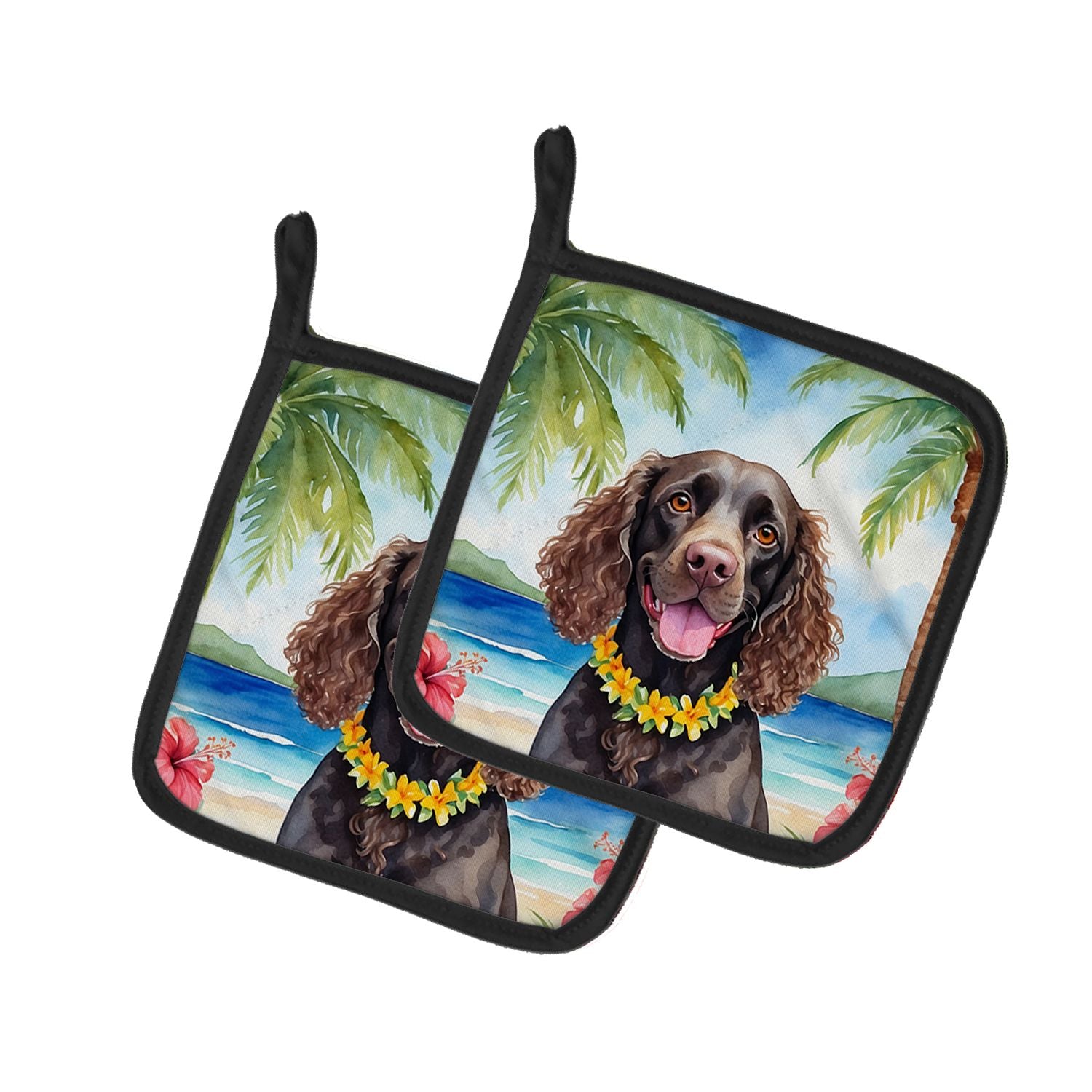 American Water Spaniel Luau Pair of Pot Holders Kitchen Heat Resistant Pot Holders Sets Oven Hot Pads for Cooking Baking BBQ, 7 