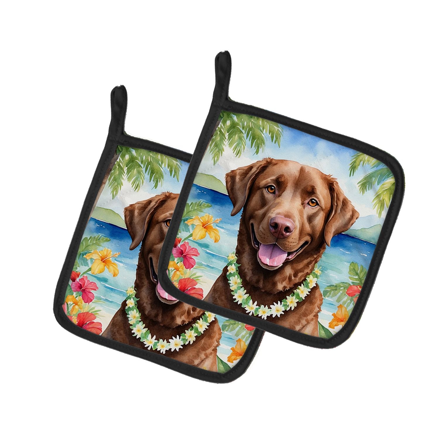 Chesapeake Bay Retriever Luau Pair of Pot Holders Kitchen Heat Resistant Pot Holders Sets Oven Hot Pads for Cooking Baking BBQ, 