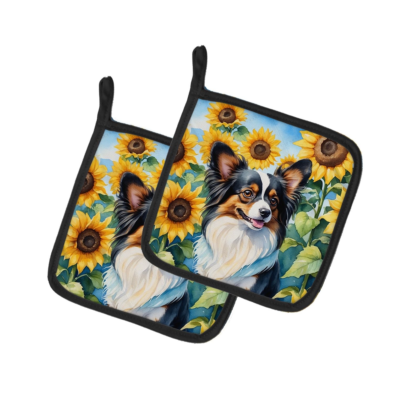 Papillon in Sunflowers Pair of Pot Holders Kitchen Heat Resistant Pot Holders Sets Oven Hot Pads for Cooking Baking BBQ, 7 1/2 x