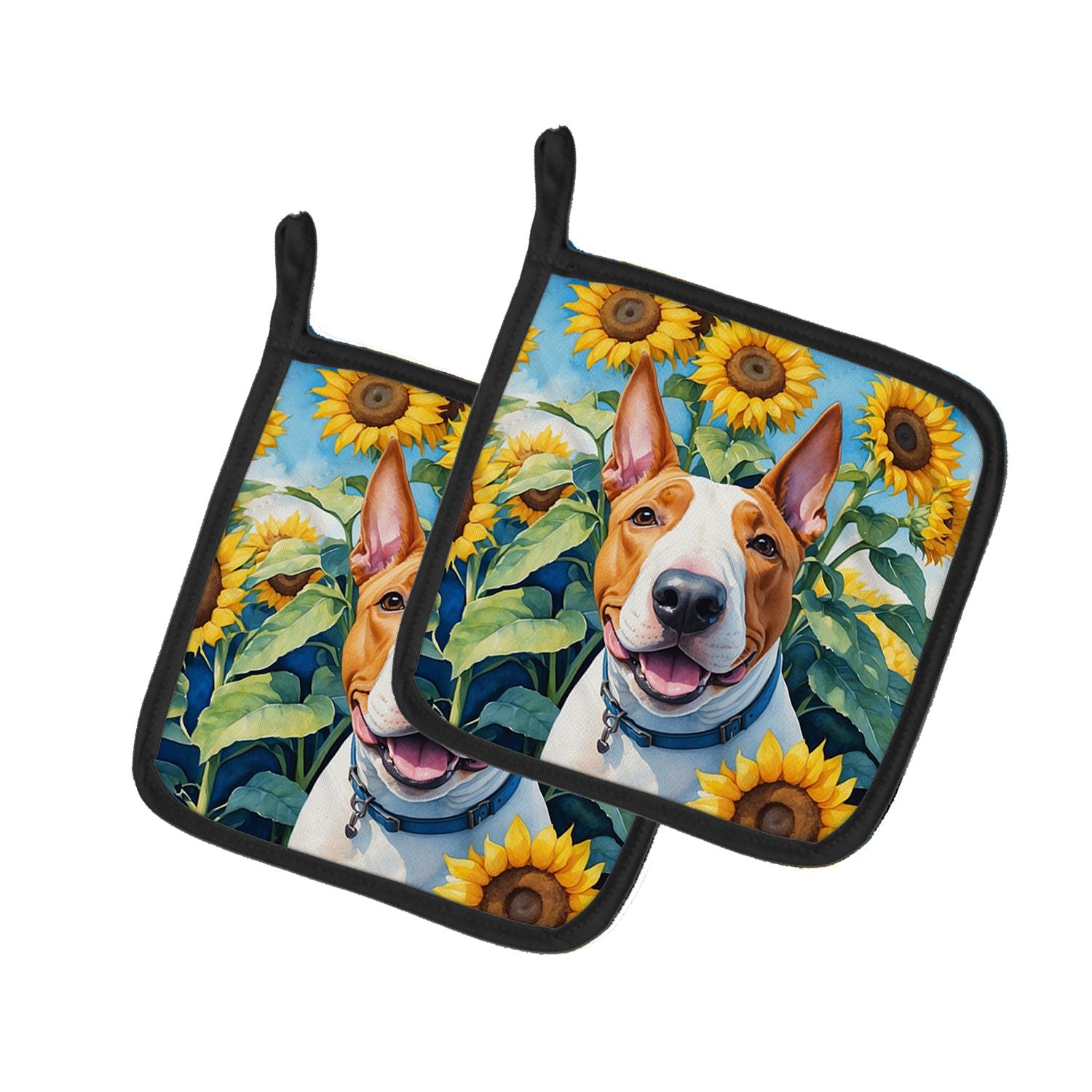 NEW English Bull Terrier in Sunflowers Pair of Pot Holders Kitchen Heat Resistant Pot Holders Sets Oven Hot Pads for Cooking Bak