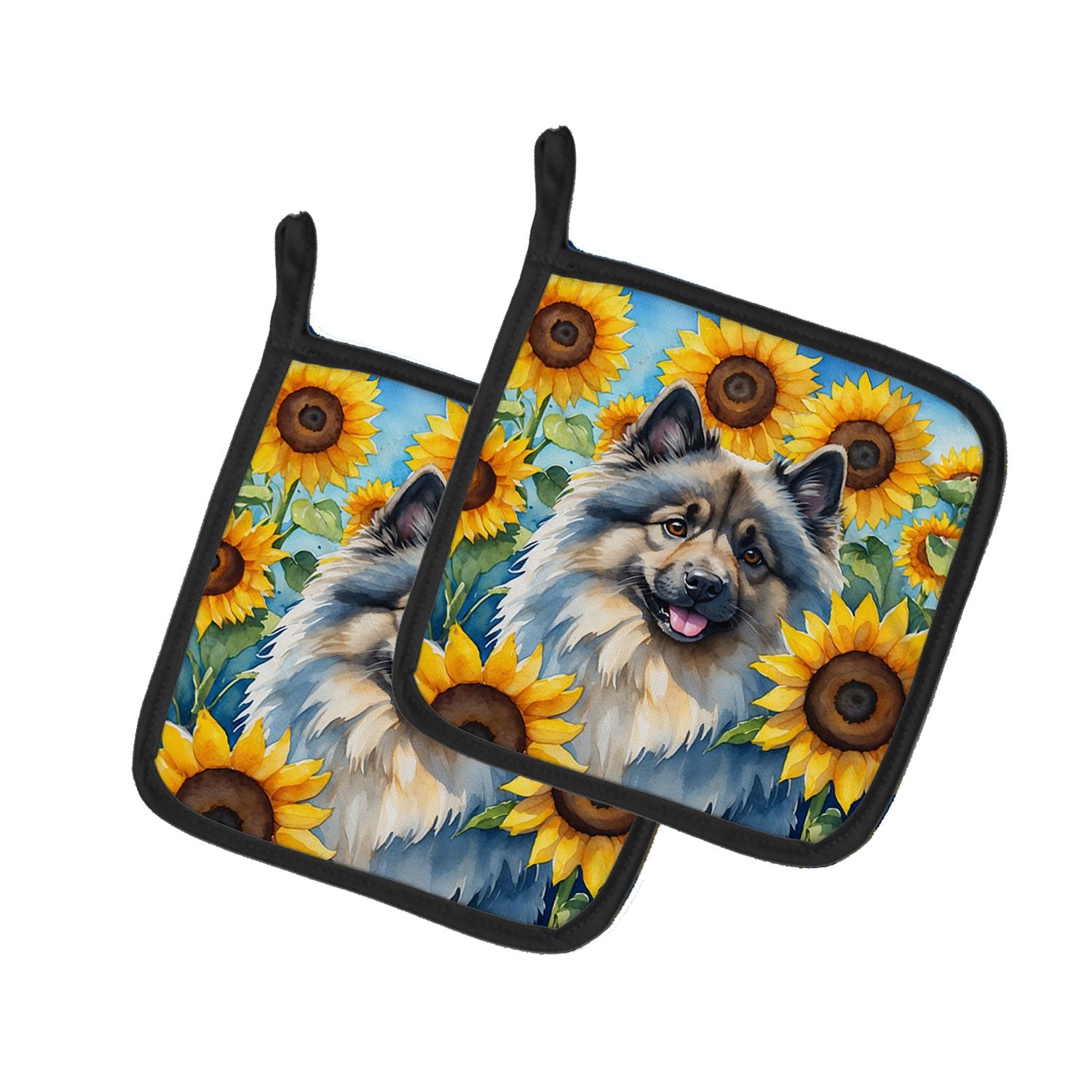 Keeshond in Sunflowers Pair of Pot Holders Kitchen Heat Resistant Pot Holders Sets Oven Hot Pads for Cooking Baking BBQ, 7 1/2 x