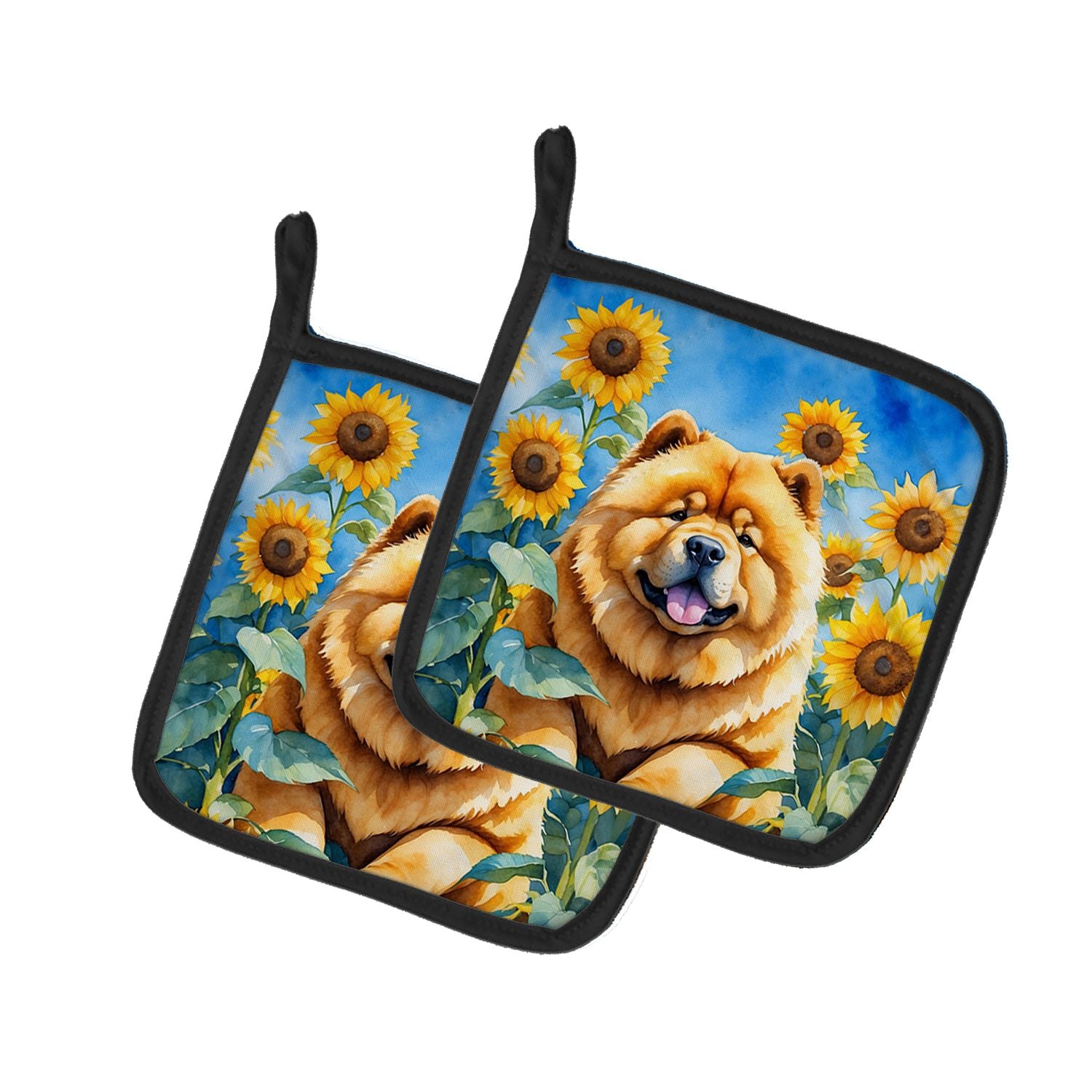 Chow Chow in Sunflowers Pair of Pot Holders Kitchen Heat Resistant Pot Holders Sets Oven Hot Pads for Cooking Baking BBQ, 7 1/2 