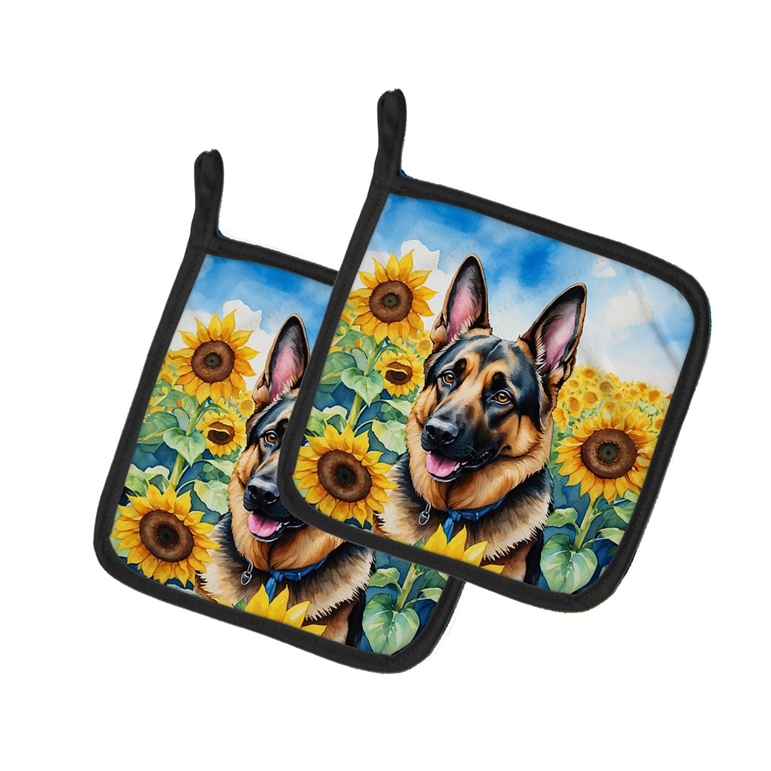 German Shepherd in Sunflowers Pair of Pot Holders Kitchen Heat Resistant Pot Holders Sets Oven Hot Pads for Cooking Baking BBQ, 