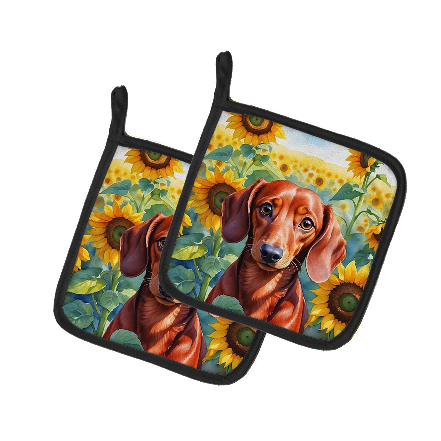 Dachshund in Sunflowers Pair of Pot Holders Kitchen Heat Resistant Pot Holders Sets Oven Hot Pads for Cooking Baking BBQ, 7 1/2 
