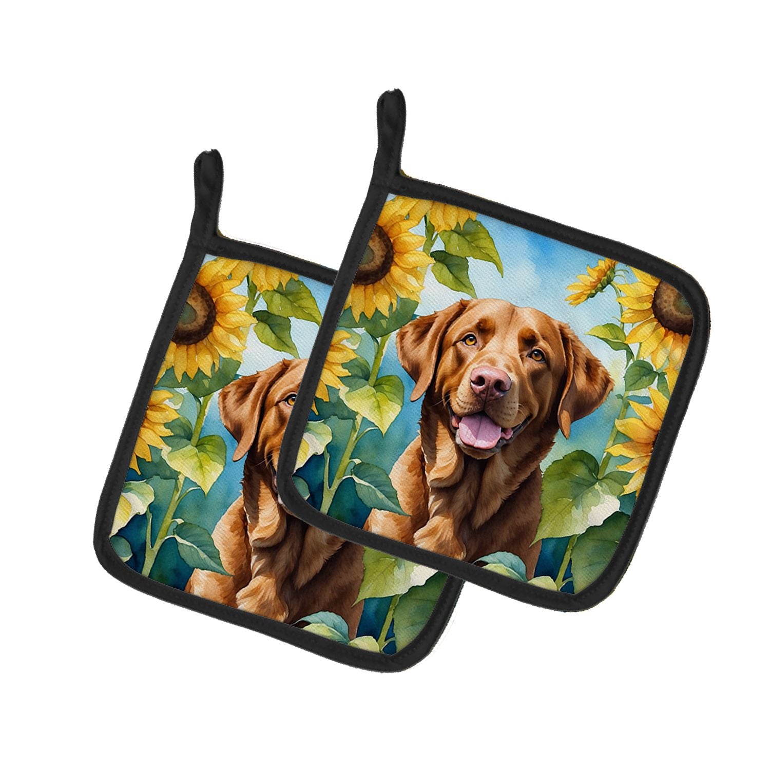 Chesapeake Bay Retriever in Sunflowers Pair of Pot Holders Kitchen Heat Resistant Pot Holders Sets Oven Hot Pads for Cooking Bak