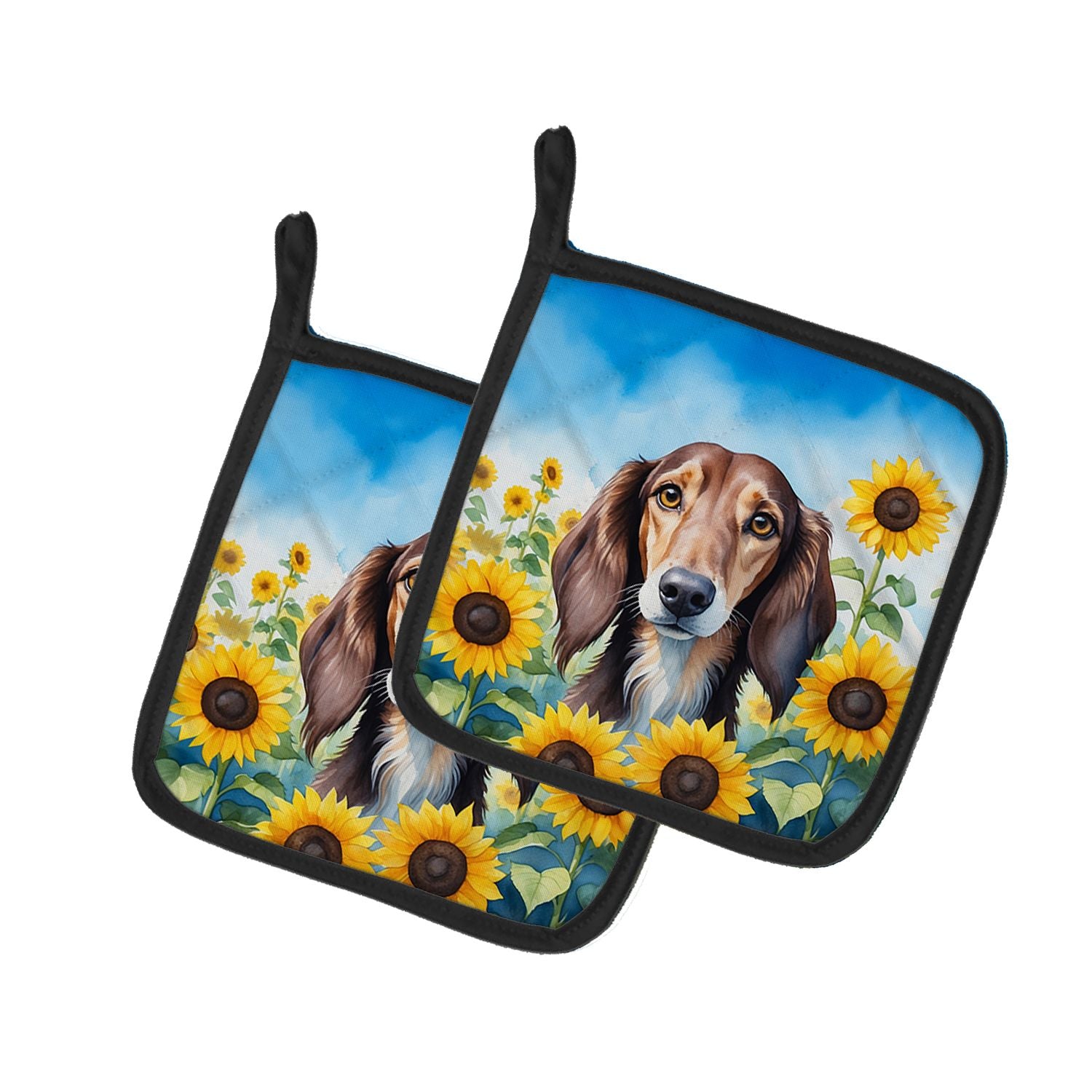 Saluki in Sunflowers Pair of Pot Holders Kitchen Heat Resistant Pot Holders Sets Oven Hot Pads for Cooking Baking BBQ, 7 1/2 x 7