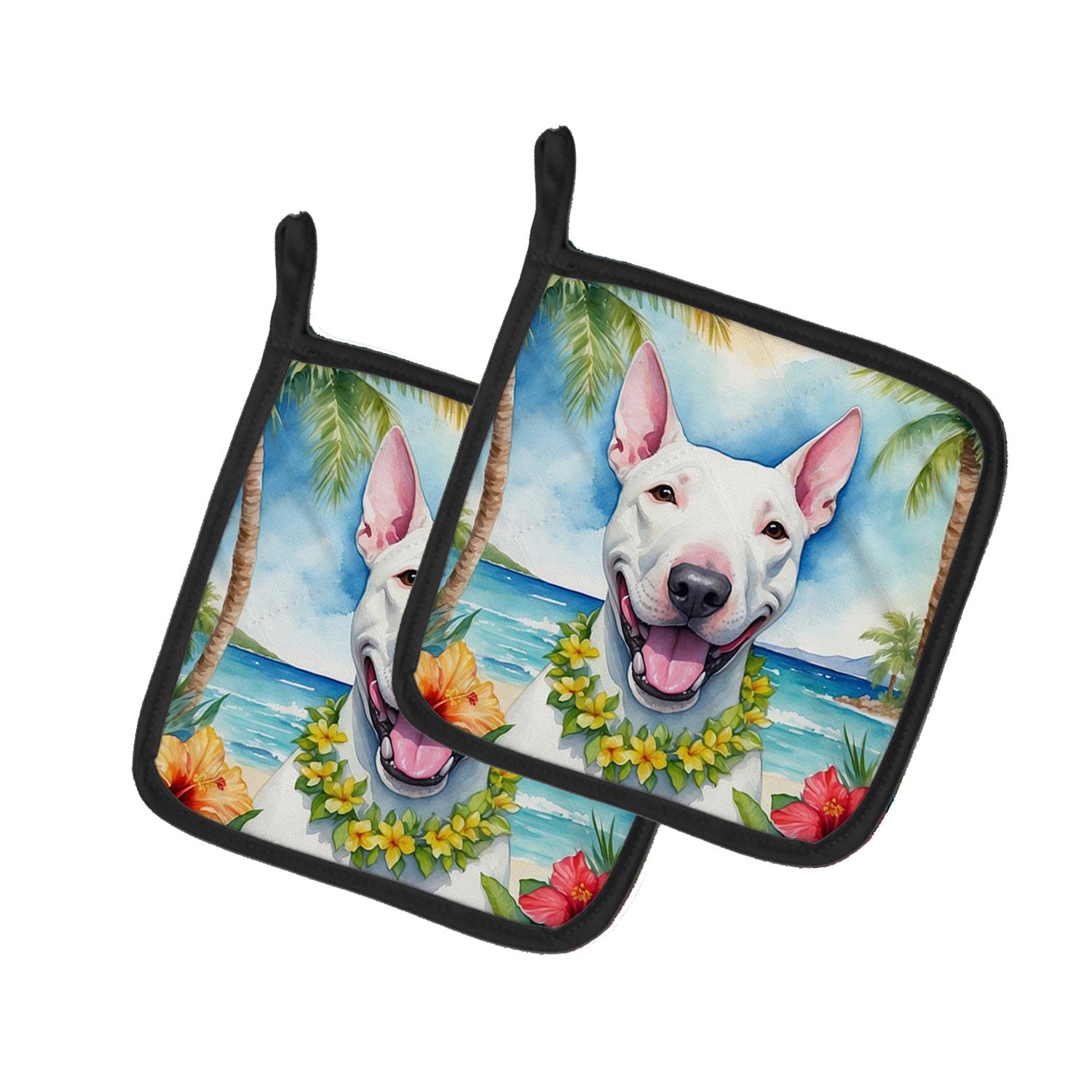 NEW Bull Terrier Luau Pair of Pot Holders Kitchen Heat Resistant Pot Holders Sets Oven Hot Pads for Cooking Baking BBQ, 7 1/2 x 