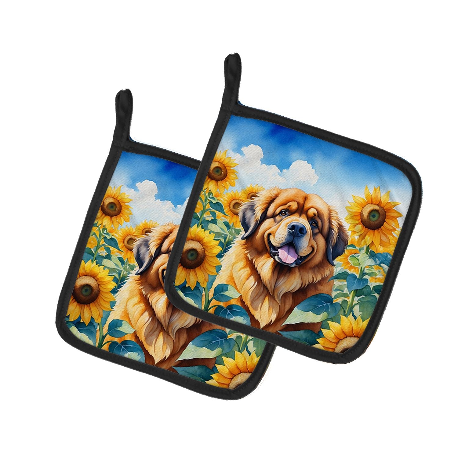 Tibetan Mastiff in Sunflowers Pair of Pot Holders Kitchen Heat Resistant Pot Holders Sets Oven Hot Pads for Cooking Baking BBQ, 
