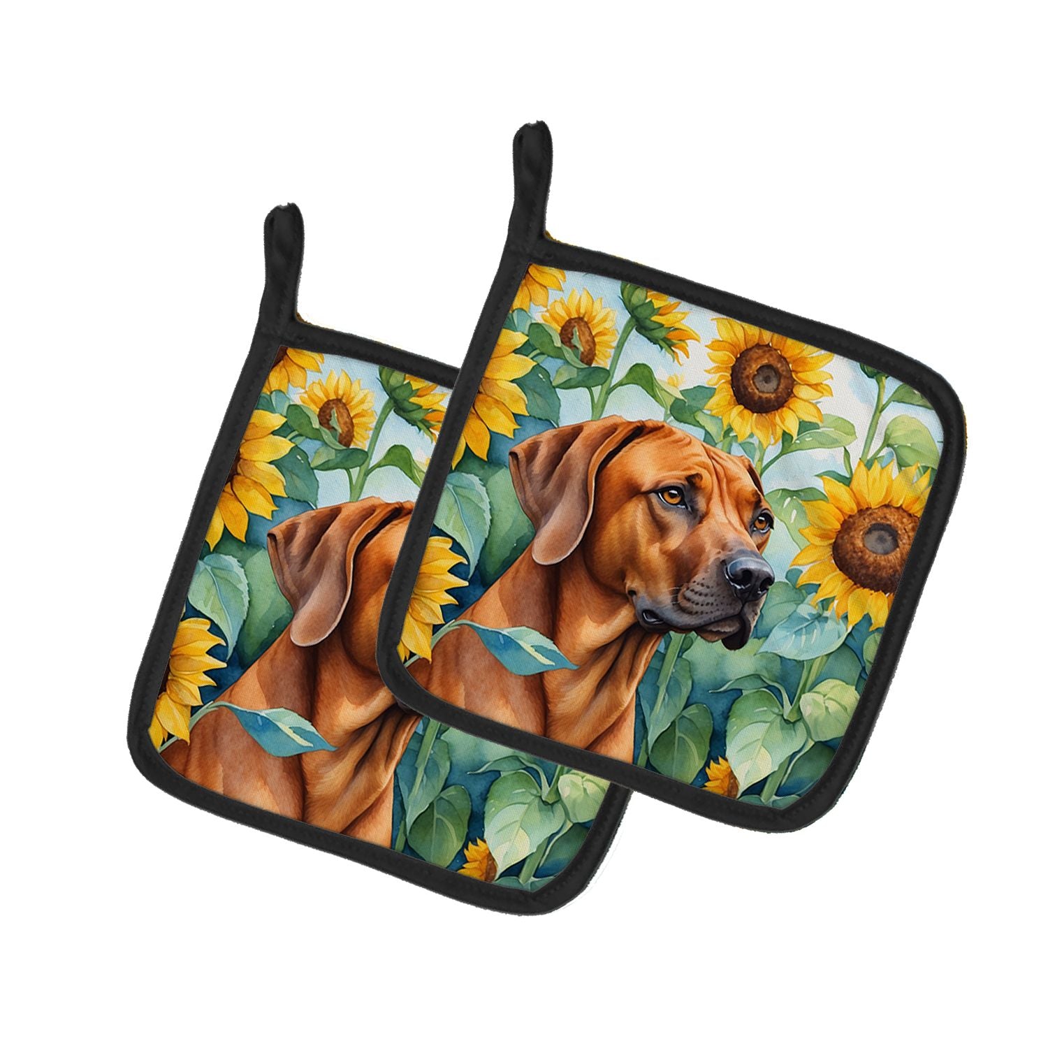 Rhodesian Ridgeback in Sunflowers Pair of Pot Holders Kitchen Heat Resistant Pot Holders Sets Oven Hot Pads for Cooking Baking B