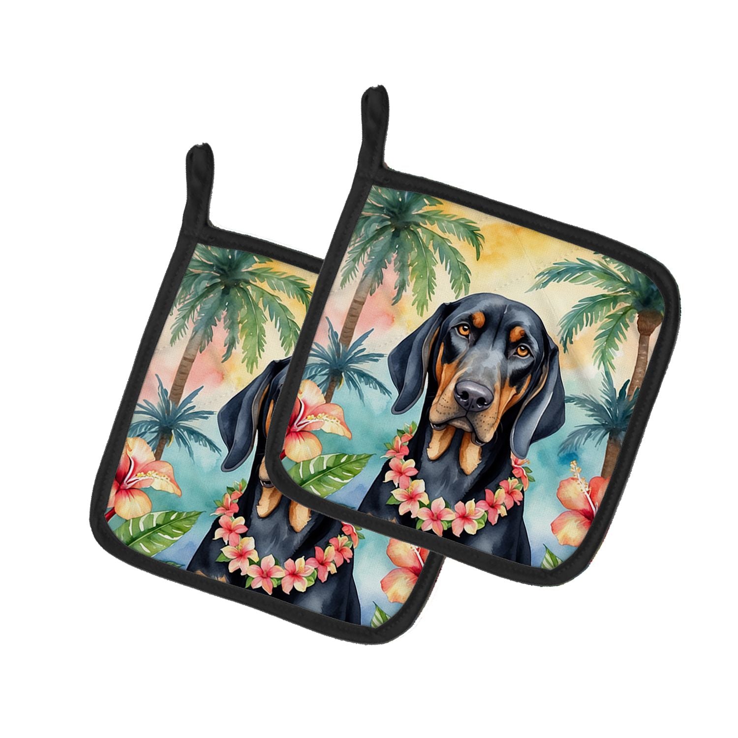 Black and Tan Coonhound Luau Pair of Pot Holders Kitchen Heat Resistant Pot Holders Sets Oven Hot Pads for Cooking Baking BBQ, 7