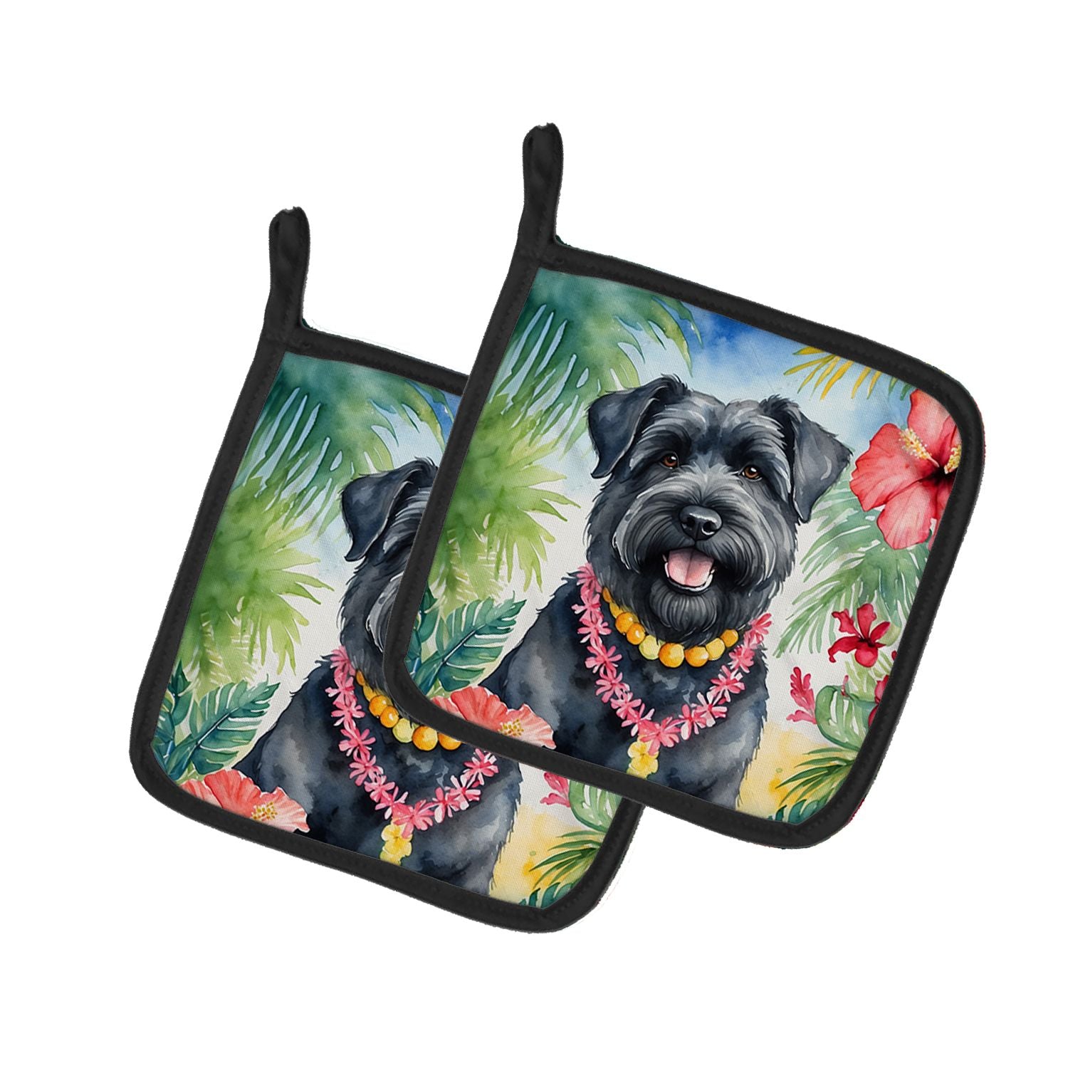 Bouvier des Flandres Luau Pair of Pot Holders Kitchen Heat Resistant Pot Holders Sets Oven Hot Pads for Cooking Baking BBQ, 7 1/
