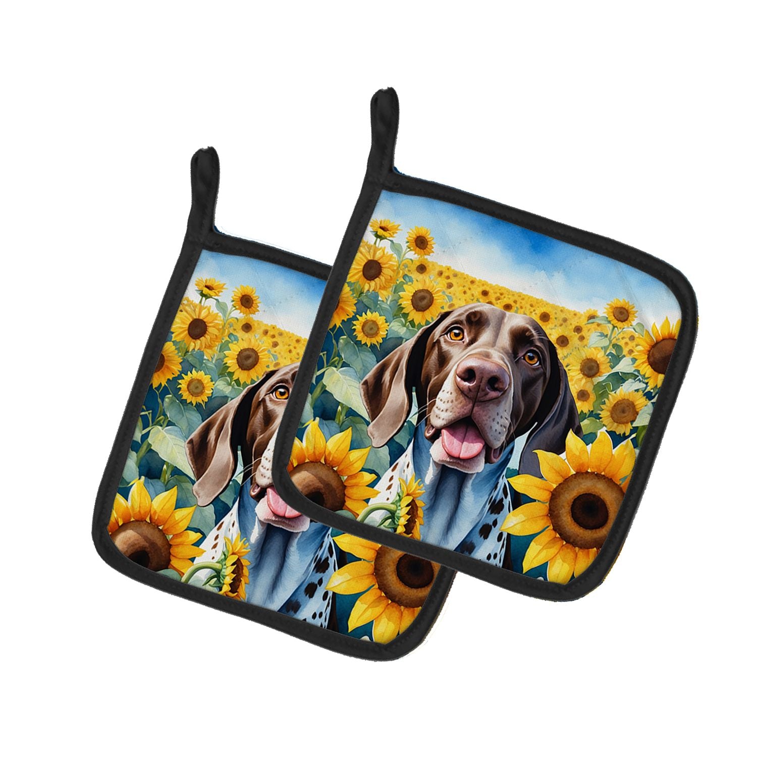 German Shorthaired Pointer in Sunflowers Pair of Pot Holders Kitchen Heat Resistant Pot Holders Sets Oven Hot Pads for Cooking B
