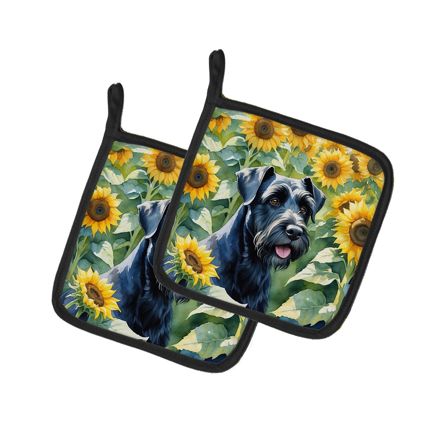 Giant Schnauzer in Sunflowers Pair of Pot Holders Kitchen Heat Resistant Pot Holders Sets Oven Hot Pads for Cooking Baking BBQ, 
