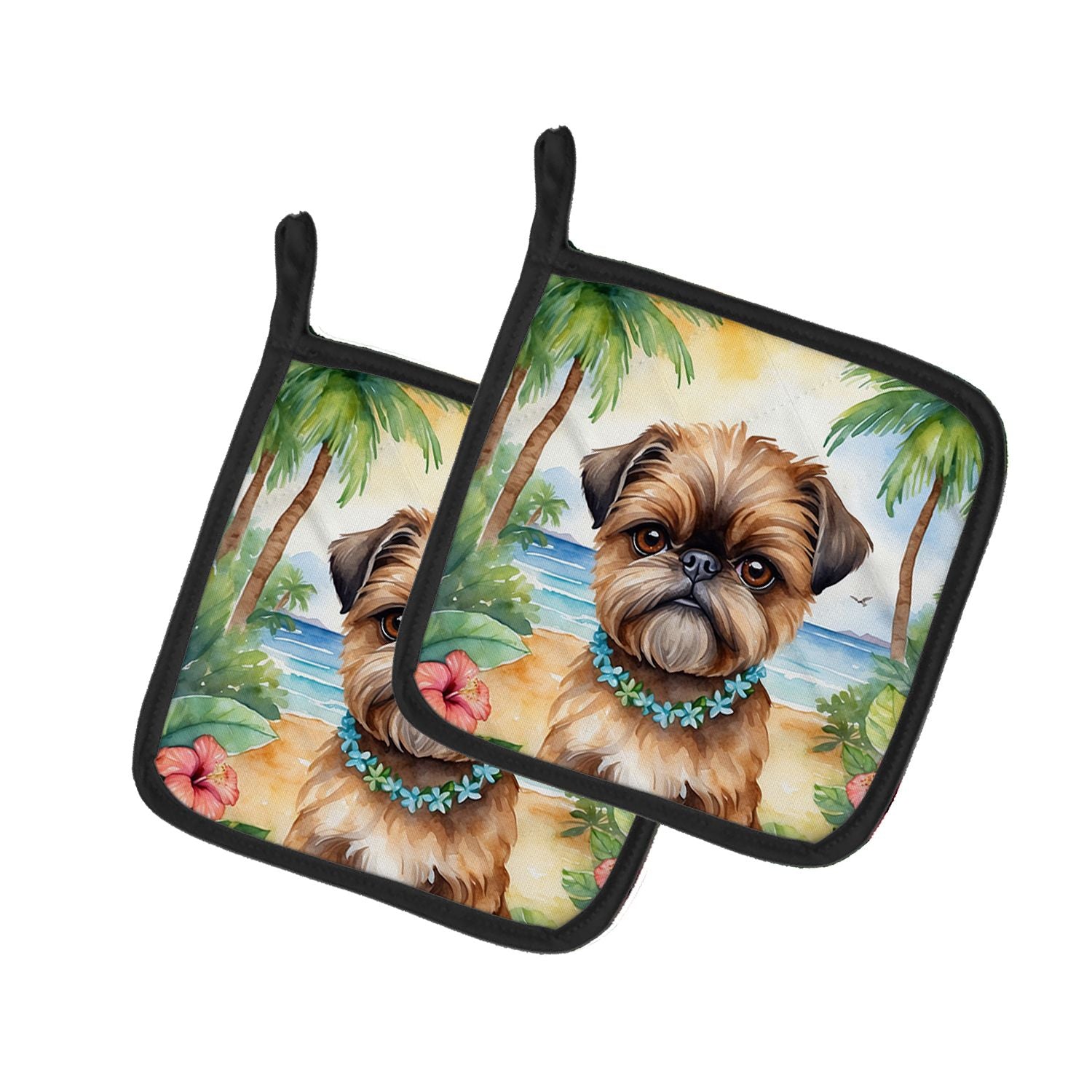 Brussels Griffon Luau Pair of Pot Holders Kitchen Heat Resistant Pot Holders Sets Oven Hot Pads for Cooking Baking BBQ, 7 1/2 x 
