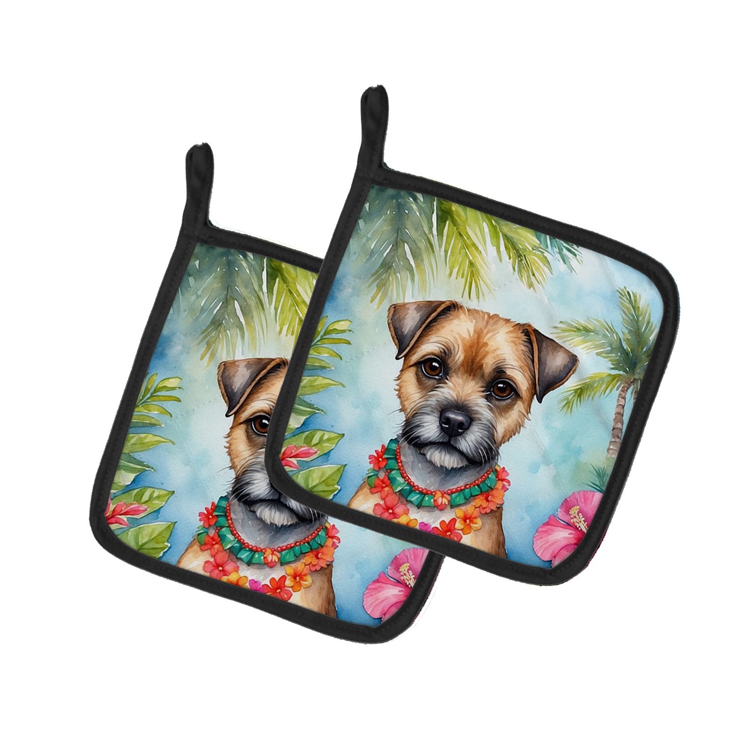 Border Terrier Luau Pair of Pot Holders Kitchen Heat Resistant Pot Holders Sets Oven Hot Pads for Cooking Baking BBQ, 7 1/2 x 7 