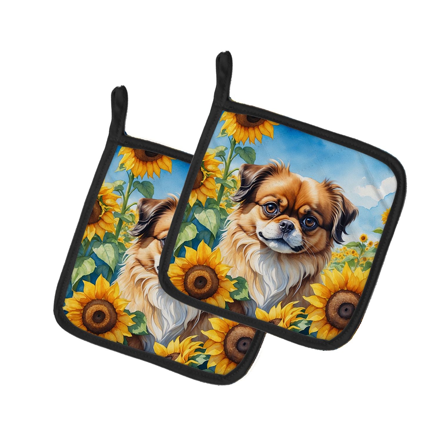 Tibetan Spaniel in Sunflowers Pair of Pot Holders Kitchen Heat Resistant Pot Holders Sets Oven Hot Pads for Cooking Baking BBQ, 