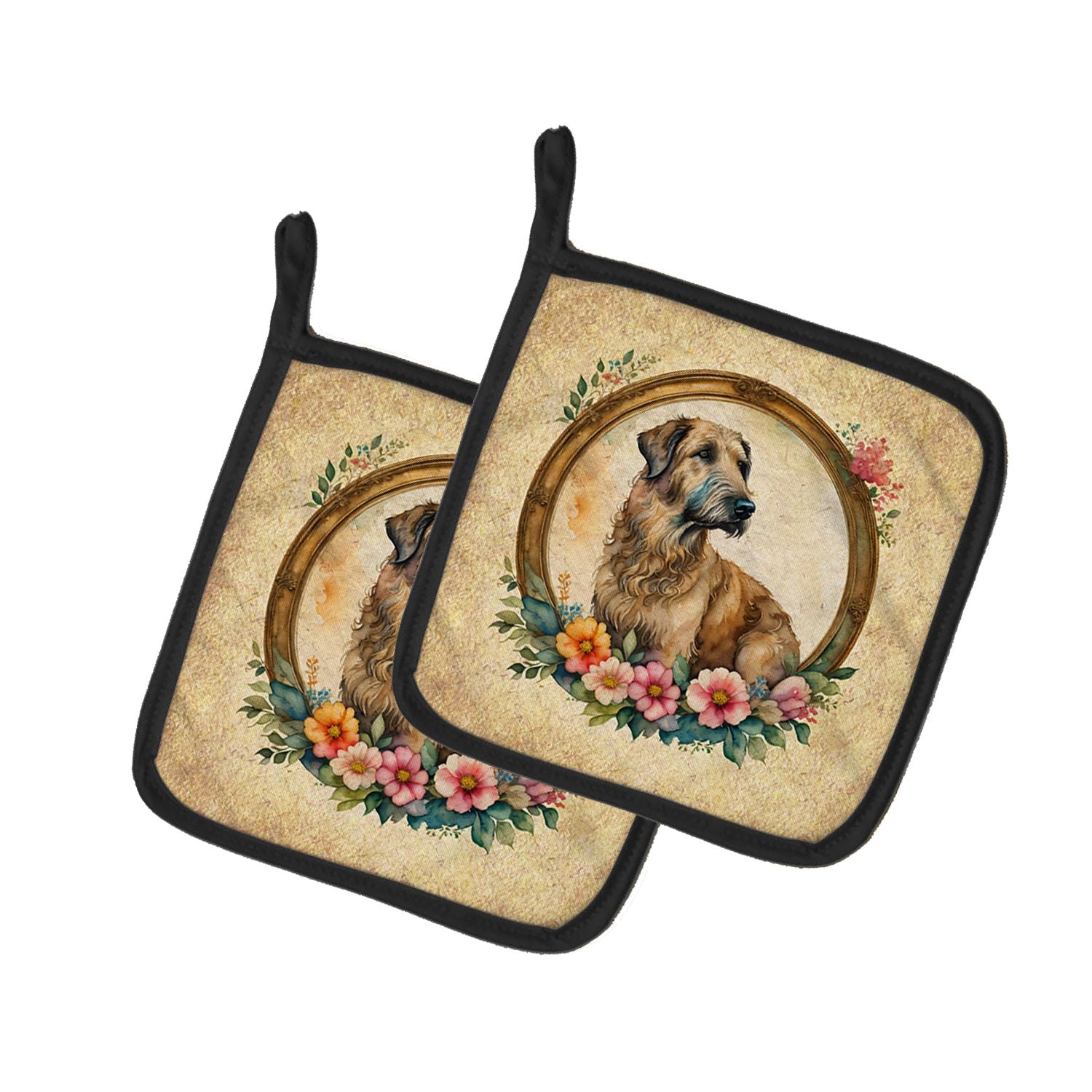 Irish Wolfhound and Flowers Pair of Pot Holders Kitchen Heat Resistant Pot Holders Sets Oven Hot Pads for Cooking Baking BBQ, 7 