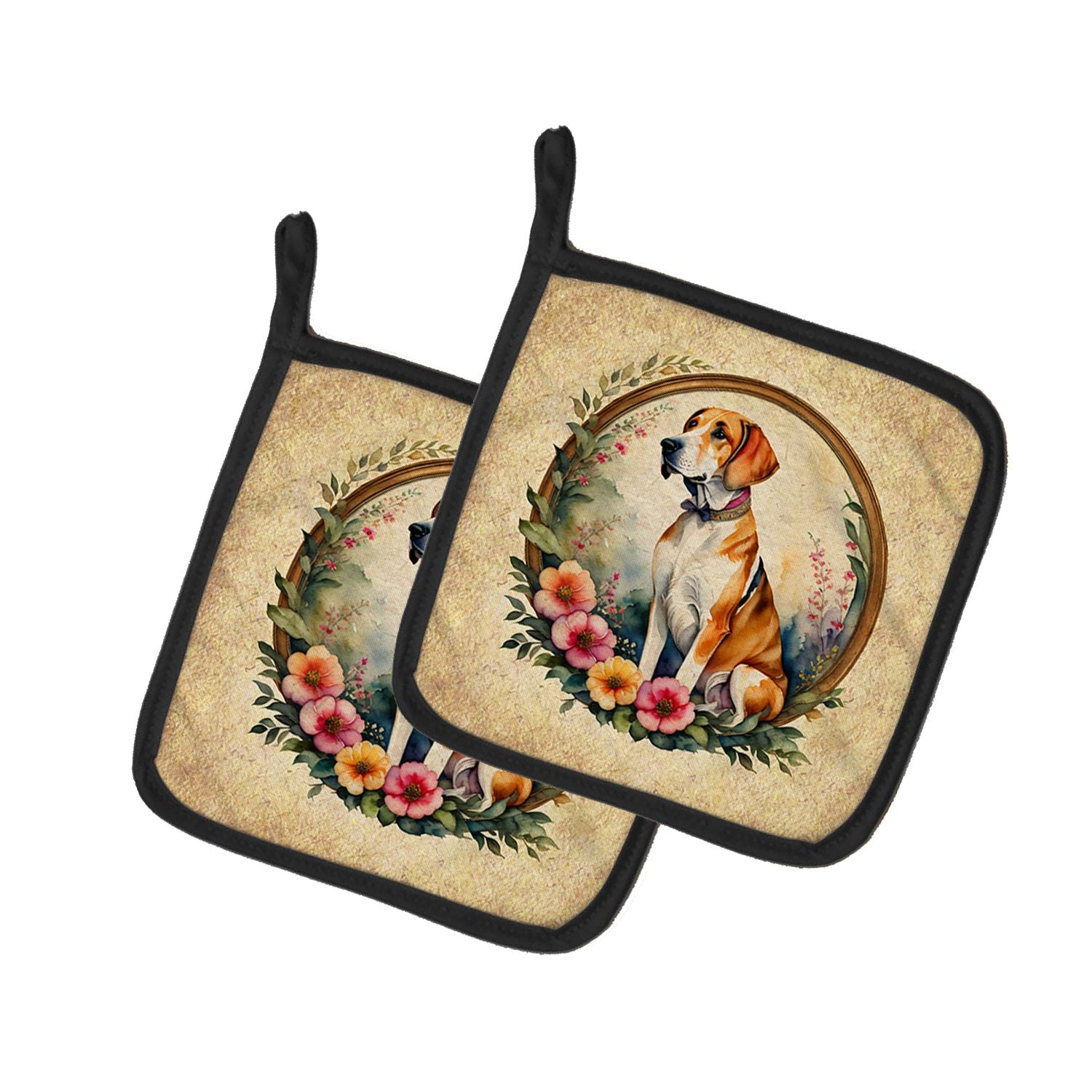 English Foxhound and Flowers Pair of Pot Holders Kitchen Heat Resistant Pot Holders Sets Oven Hot Pads for Cooking Baking BBQ, 7