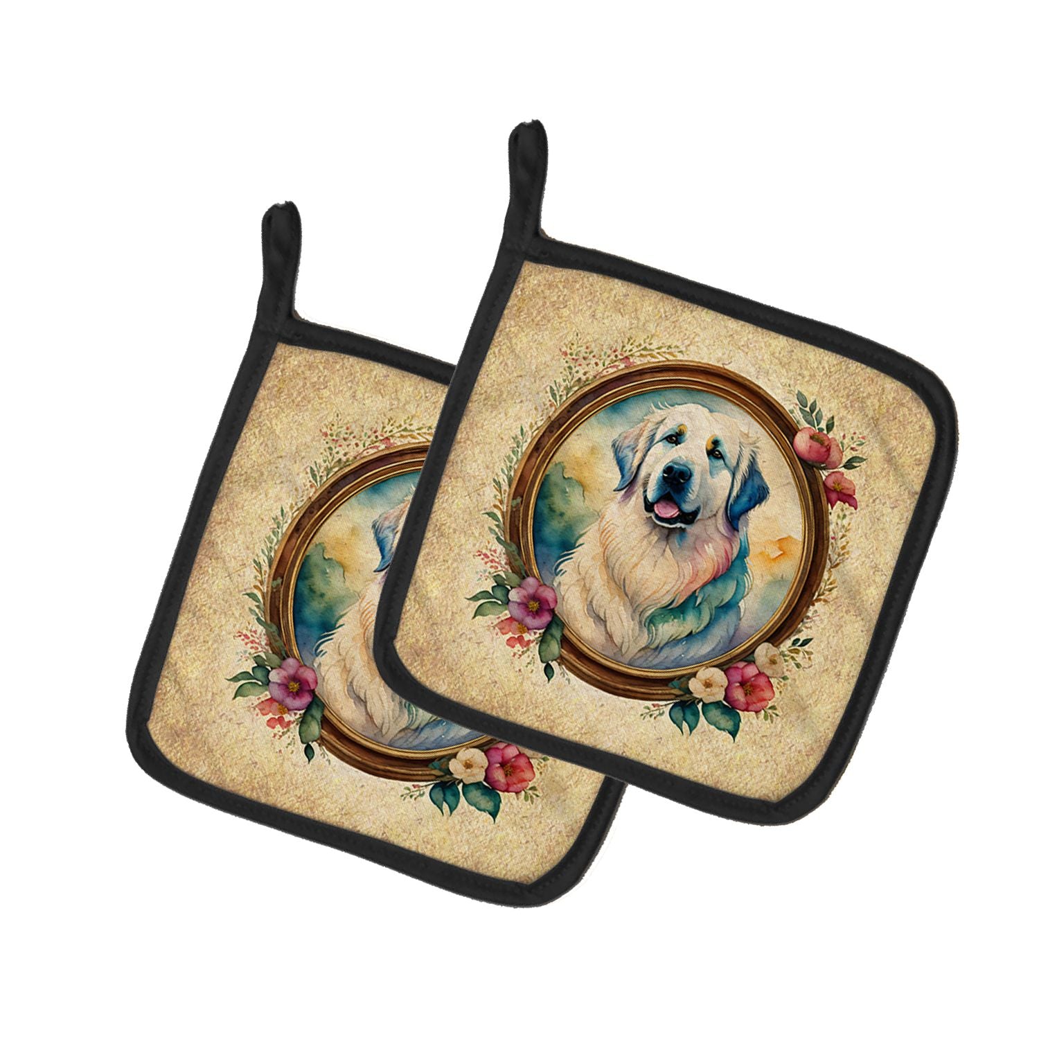 Great Pyrenees and Flowers Pair of Pot Holders Kitchen Heat Resistant Pot Holders Sets Oven Hot Pads for Cooking Baking BBQ, 7 1