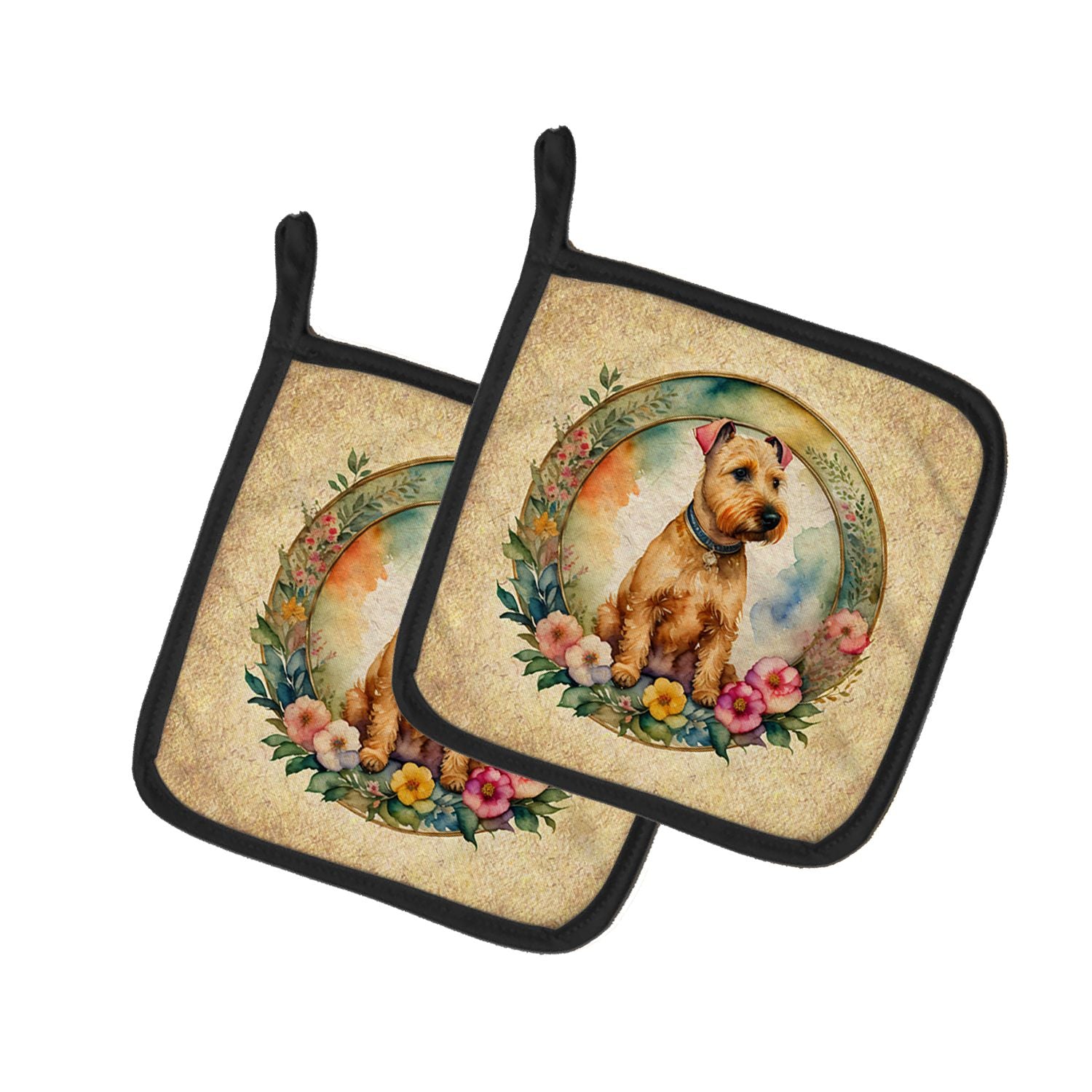 Lakeland Terrier and Flowers Pair of Pot Holders Kitchen Heat Resistant Pot Holders Sets Oven Hot Pads for Cooking Baking BBQ, 7