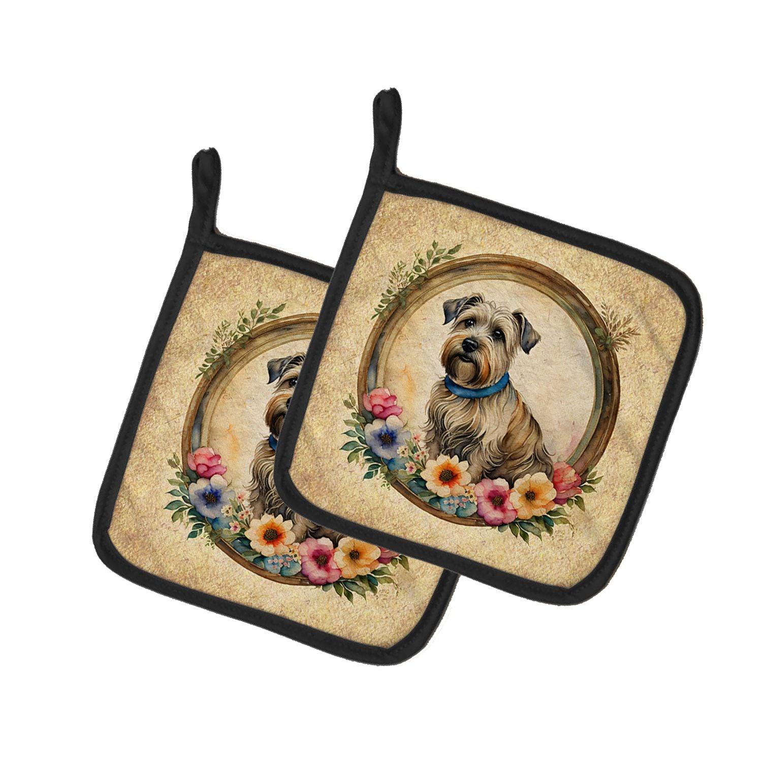 Glen of Imaal Terrier and Flowers Pair of Pot Holders Kitchen Heat Resistant Pot Holders Sets Oven Hot Pads for Cooking Baking B