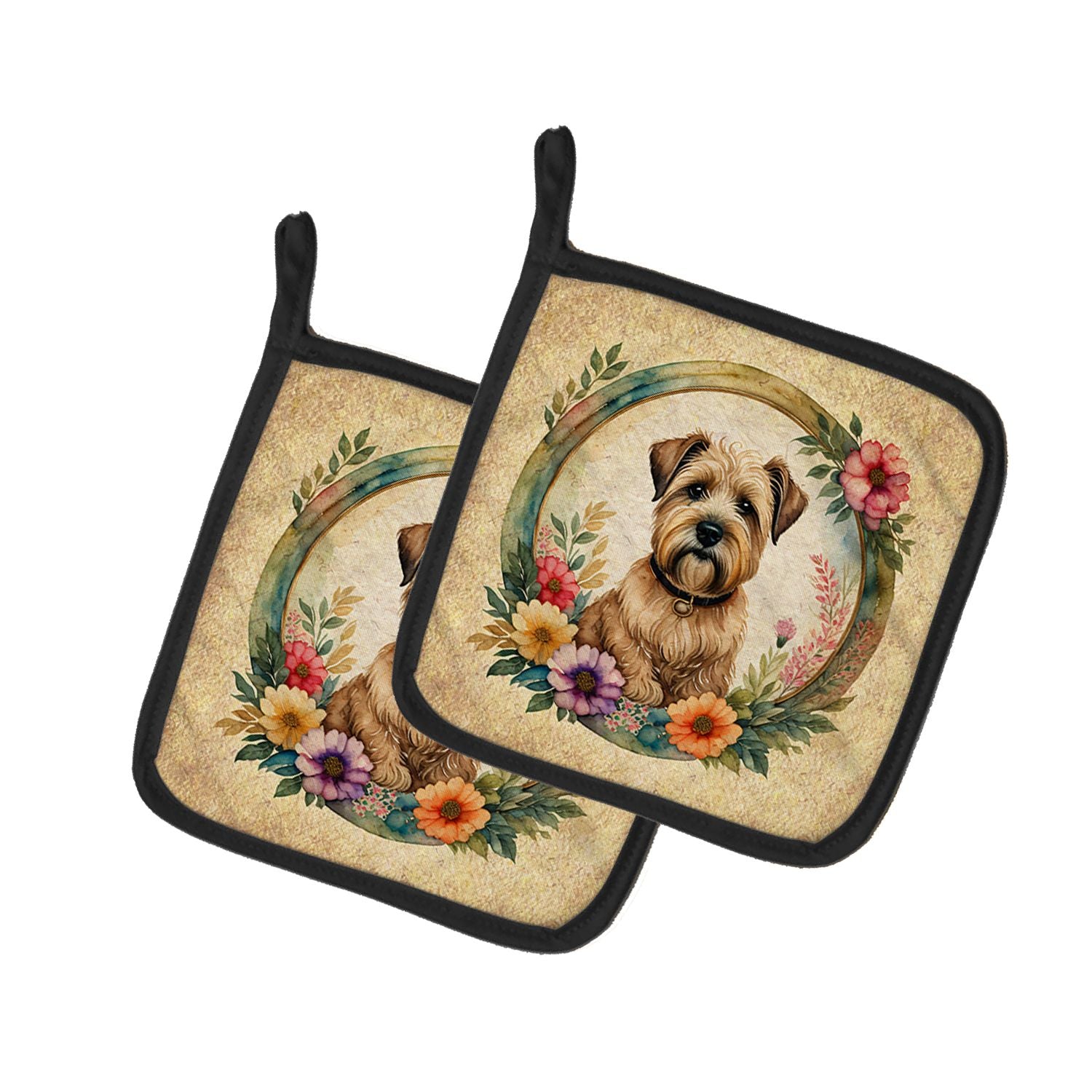 Wheaten Terrier and Flowers Pair of Pot Holders Kitchen Heat Resistant Pot Holders Sets Oven Hot Pads for Cooking Baking BBQ, 7 