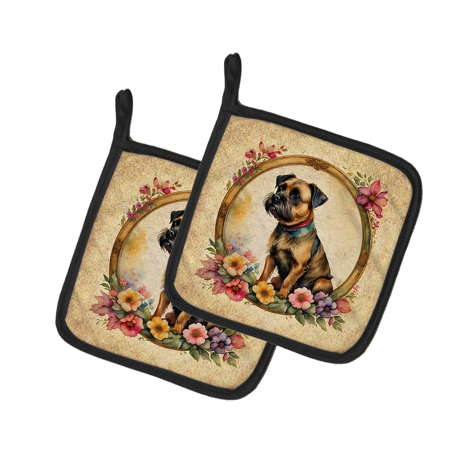 Border Terrier and Flowers Pair of Pot Holders Kitchen Heat Resistant Pot Holders Sets Oven Hot Pads for Cooking Baking BBQ, 7 1